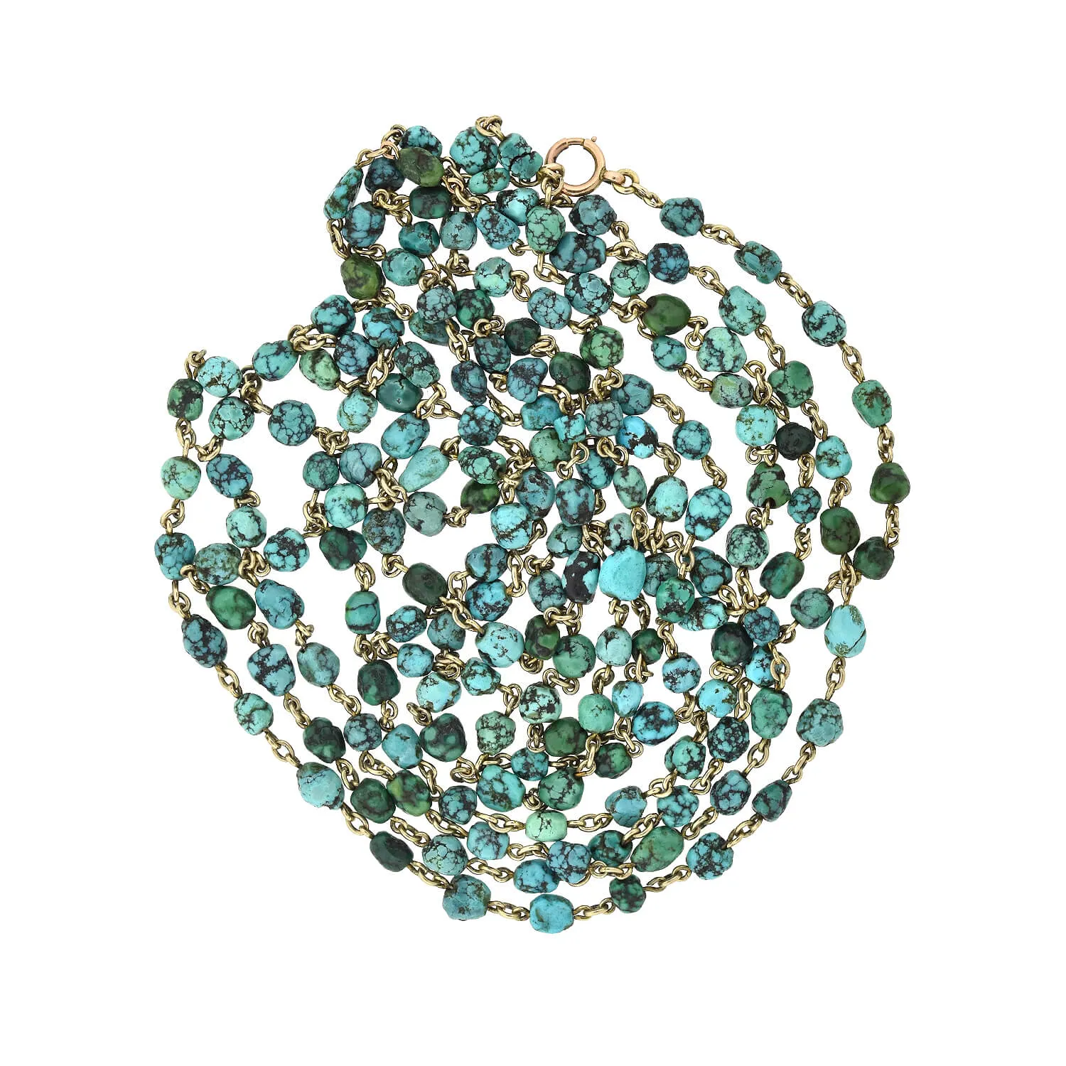 Late Art Deco 10kt   Turquoise Long Chain 91"