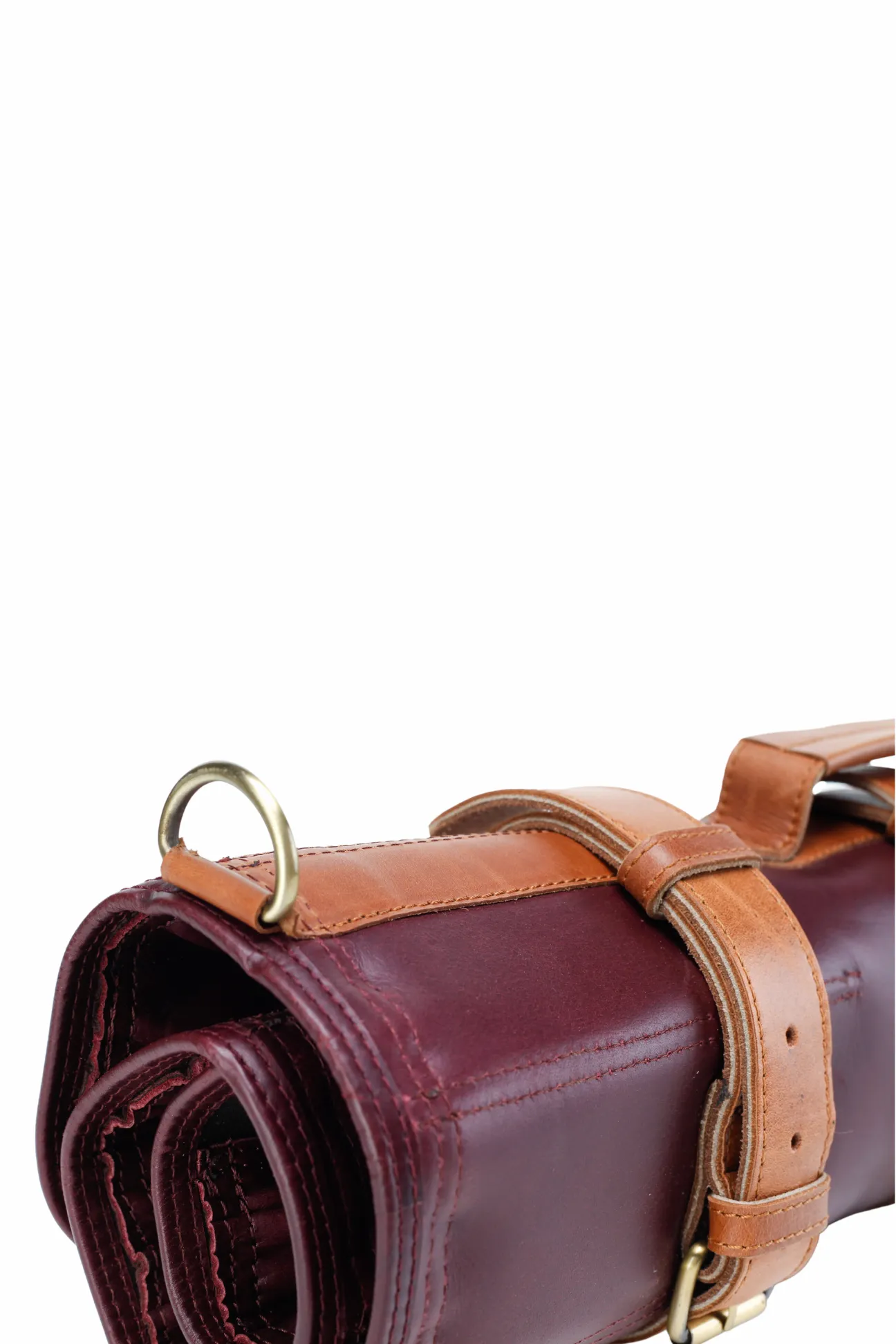 Leather Knife Roll- Bordo and Tan