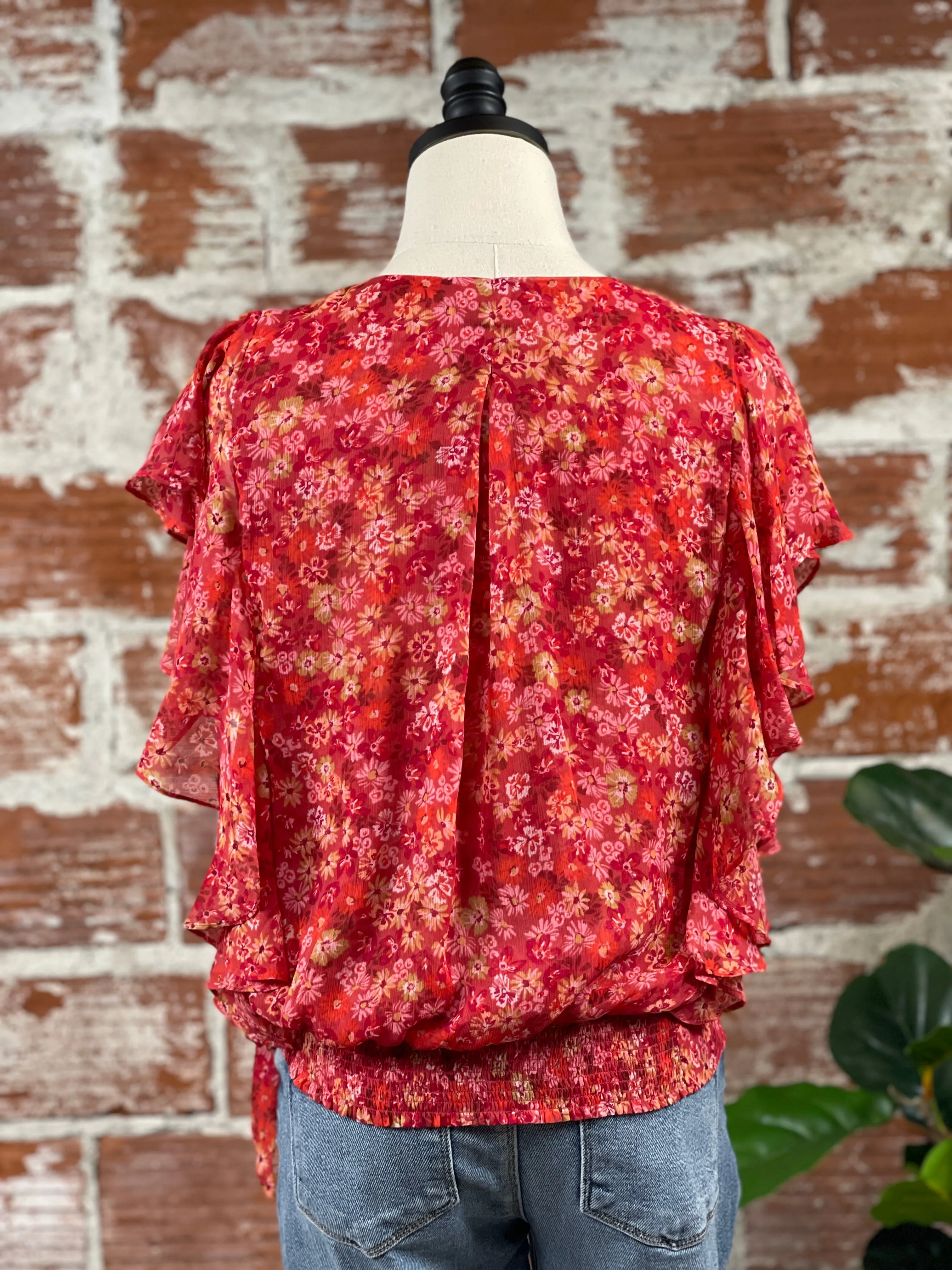 Liverpool Surplice Floral Top in Berry Blossom