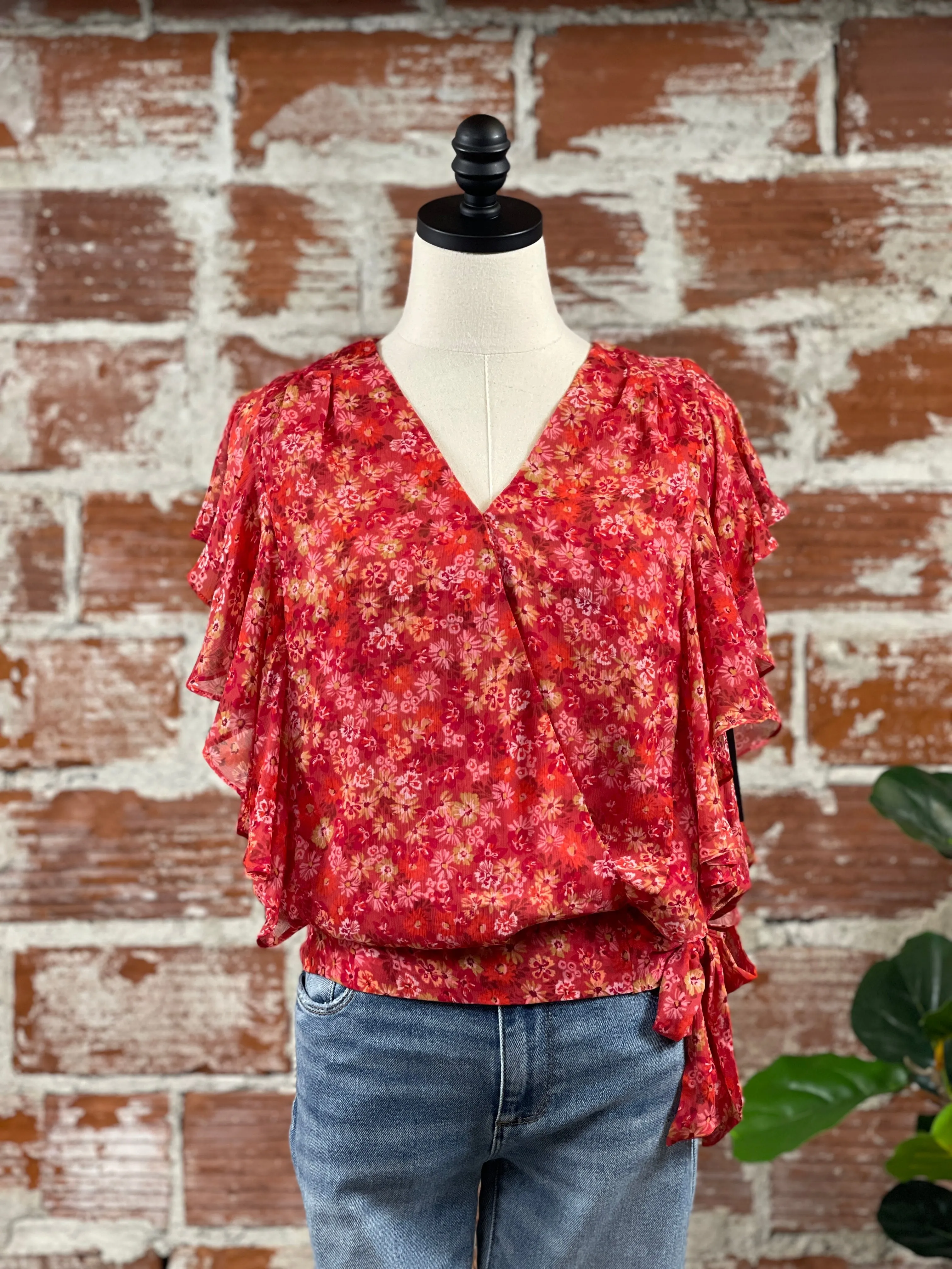 Liverpool Surplice Floral Top in Berry Blossom