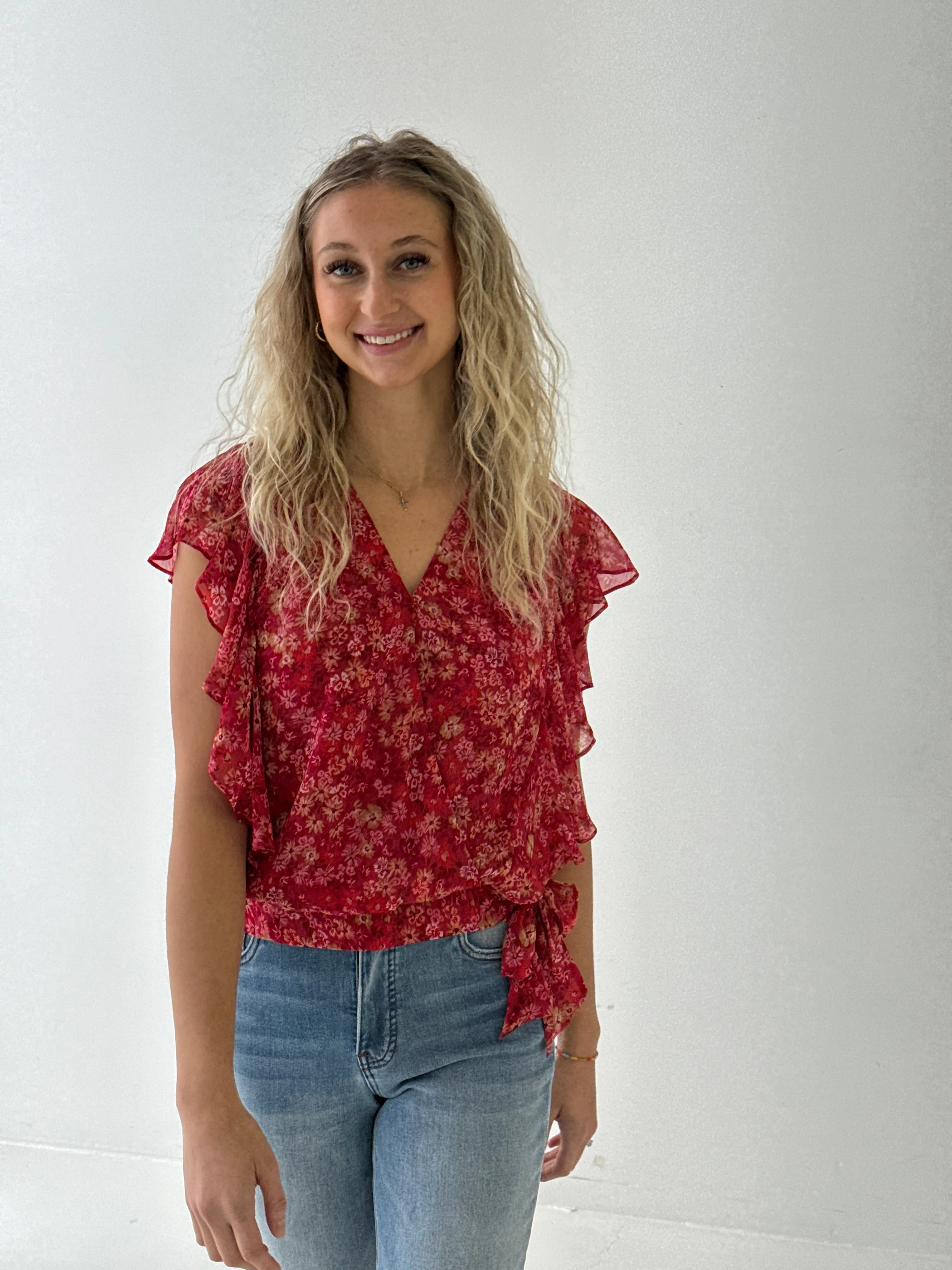 Liverpool Surplice Floral Top in Berry Blossom