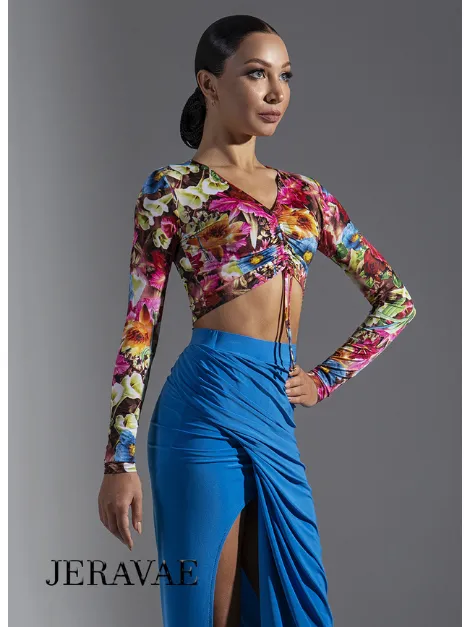 Long Sleeve Crop Top Practice Top with Optional Gather Tie Available in Leopard Print or Floral PRA 607