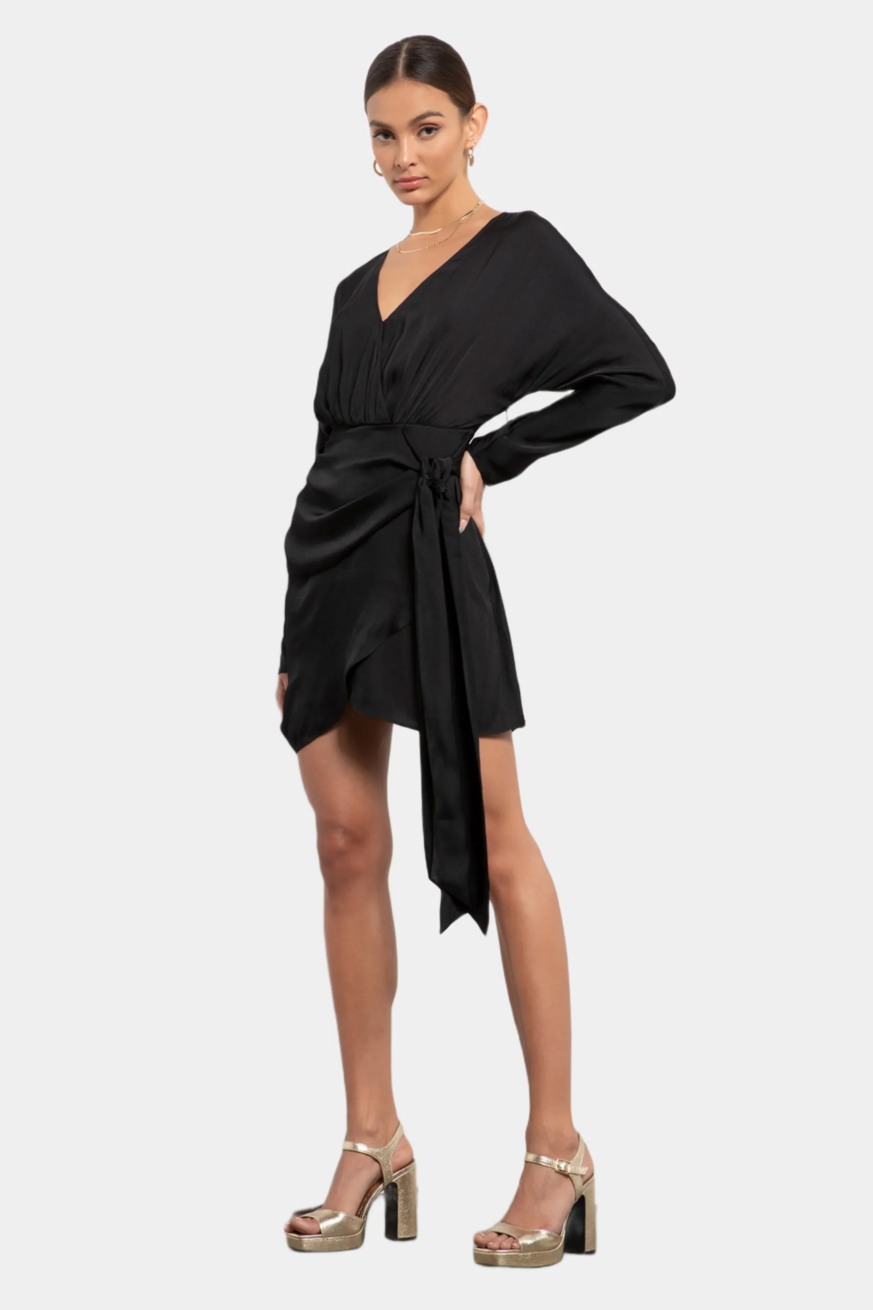 Long Sleeve Surplice Neck Mini Dress