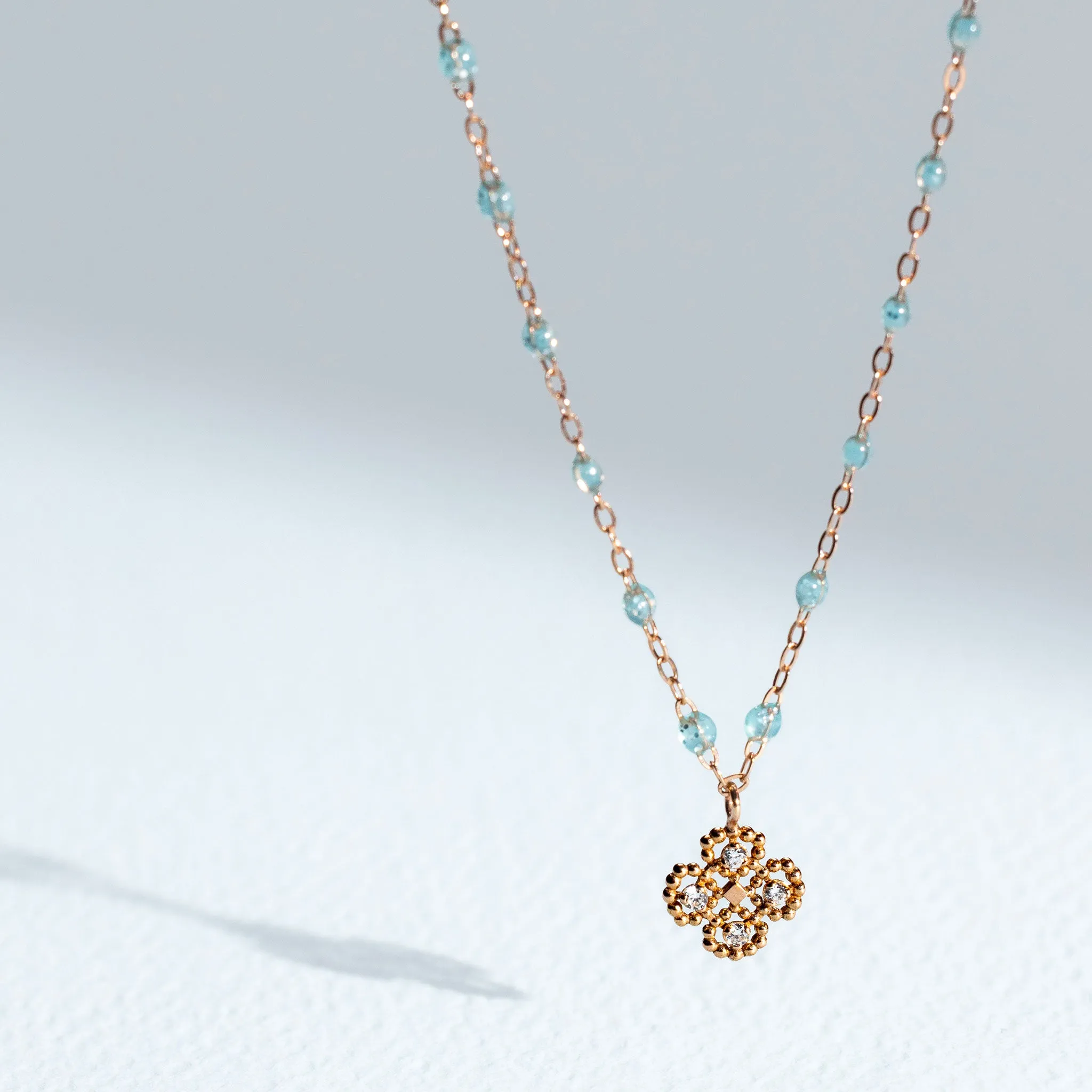 Lucky Clover Classic Gigi Aqua diamond necklace, Rose Gold, 16.5"