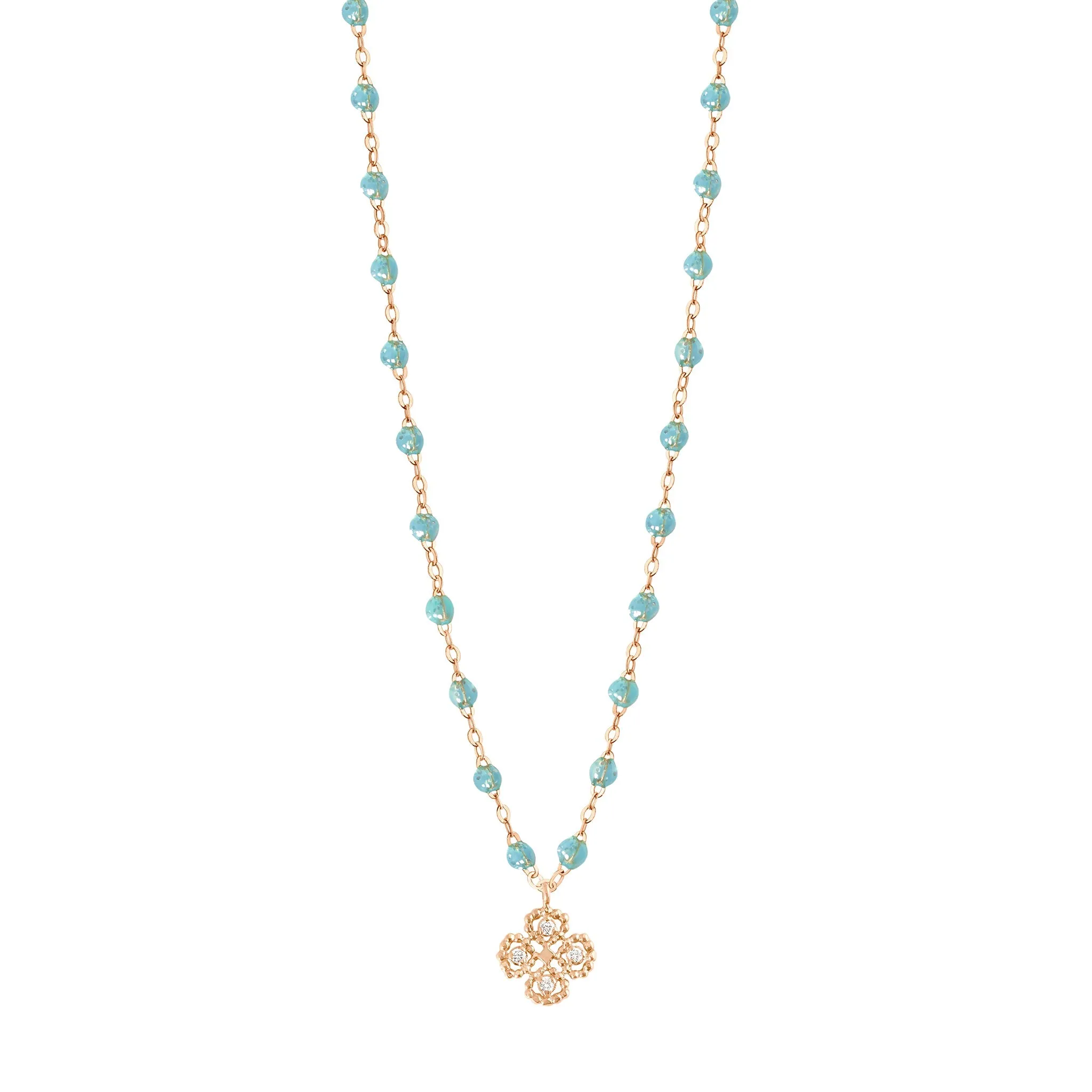 Lucky Clover Classic Gigi Aqua diamond necklace, Rose Gold, 16.5"