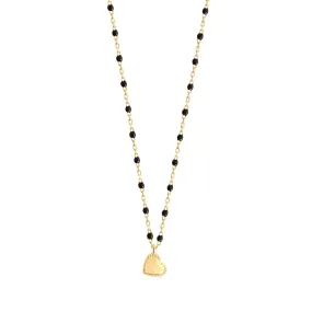 Lucky Heart Mini Gigi Black necklace, Yellow Gold, 15.7"