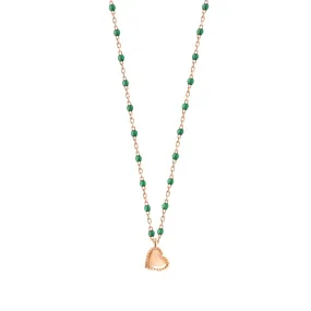 Lucky Heart Mini Gigi Emerald necklace, Rose Gold, 15.7"