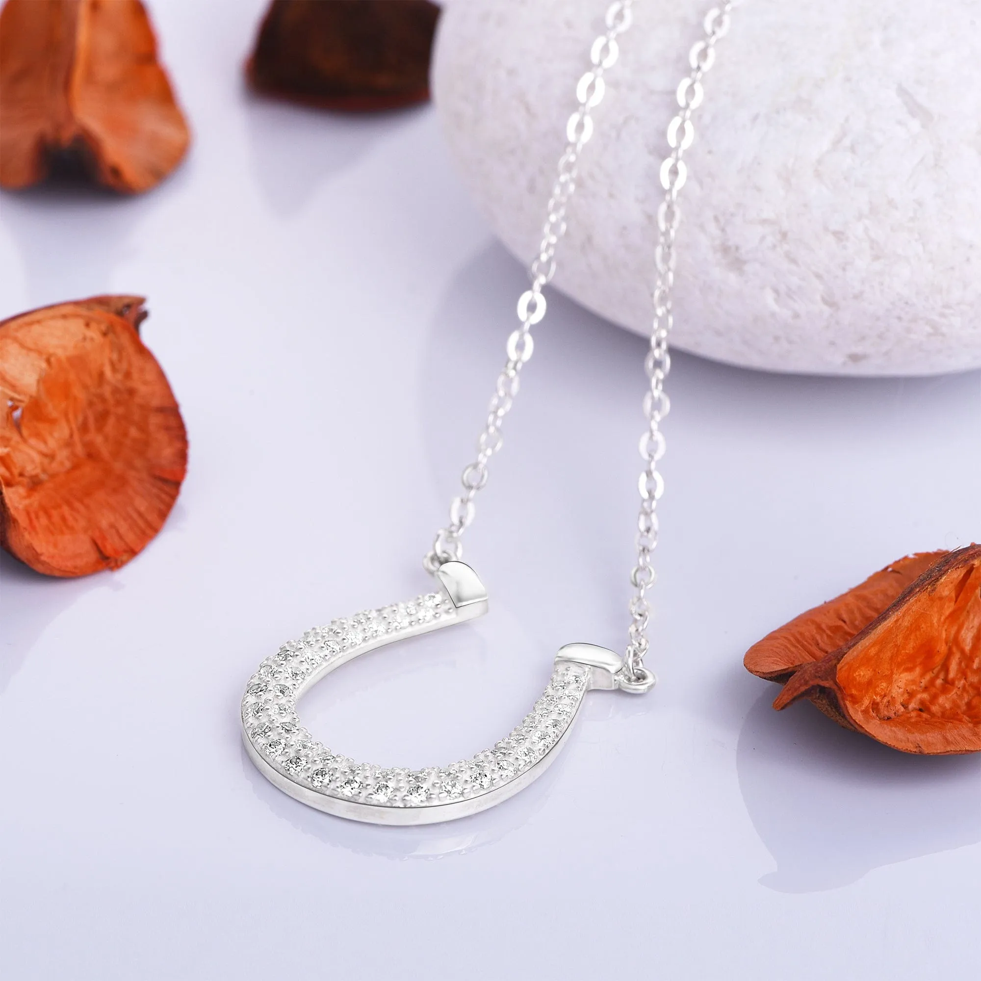 Lucky Horseshoe Necklace Sterling Silver with CZ