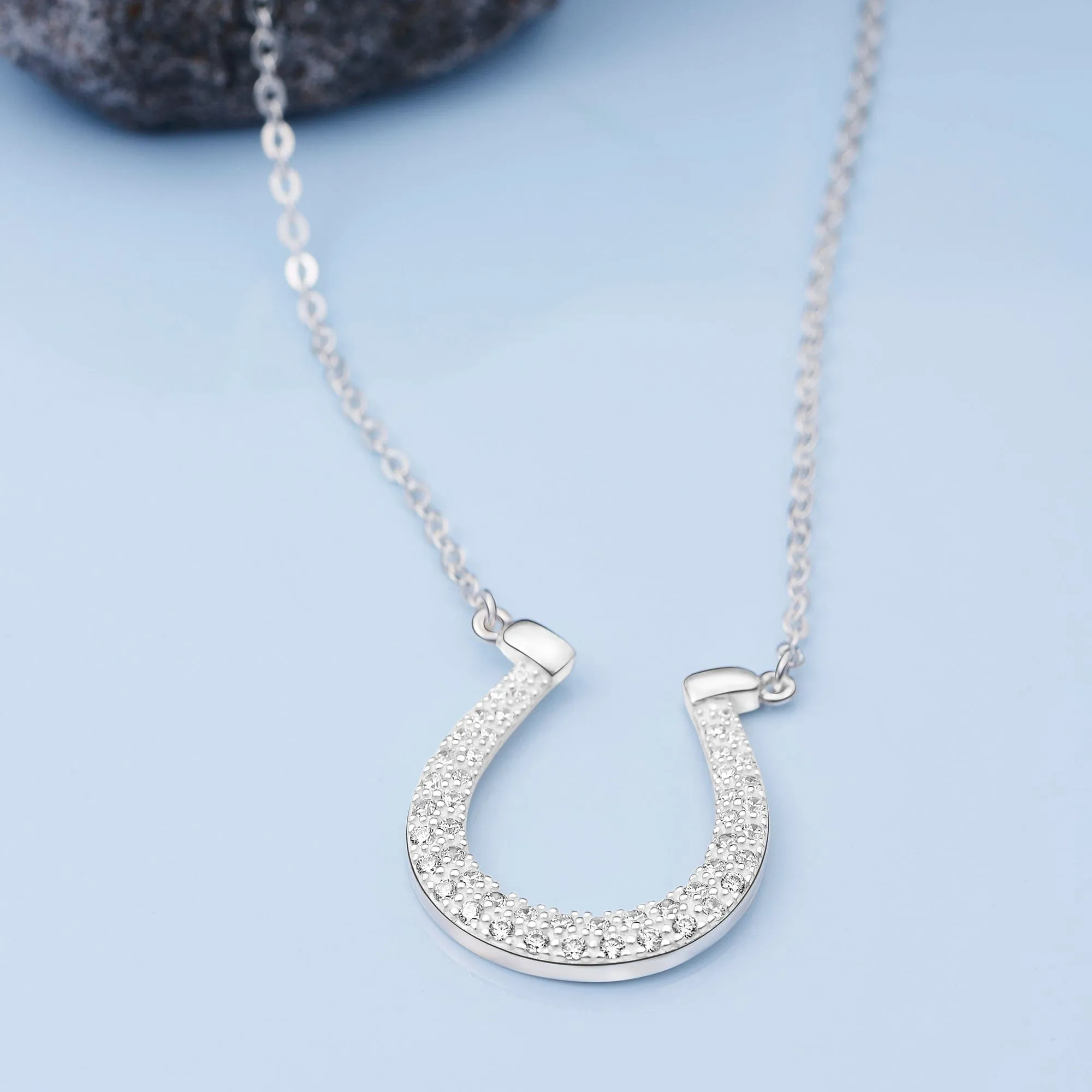 Lucky Horseshoe Necklace Sterling Silver with CZ