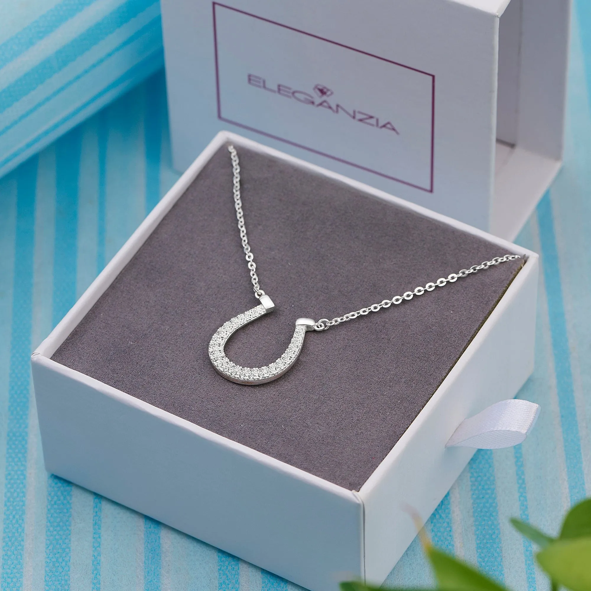 Lucky Horseshoe Necklace Sterling Silver with CZ