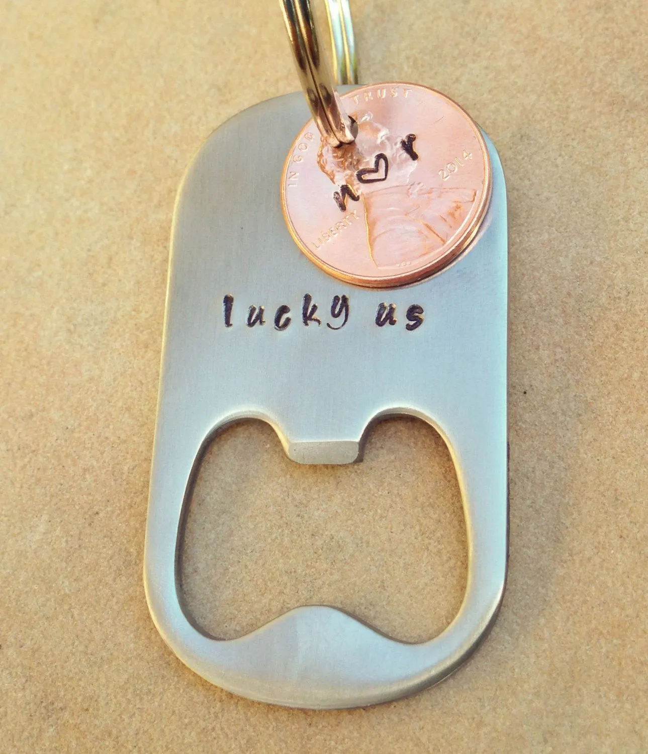 Lucky Us Keychain, Personalized Lucky Us Keychain, Bottle Opener Penny Keychain, Natashaaloha