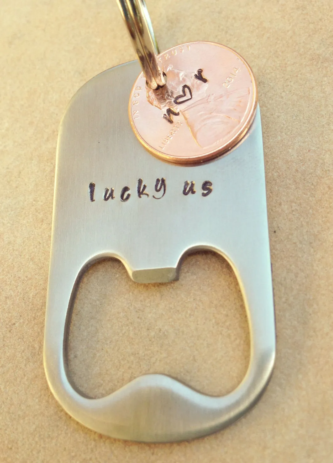 Lucky Us Keychain, Personalized Lucky Us Keychain, Bottle Opener Penny Keychain, Natashaaloha