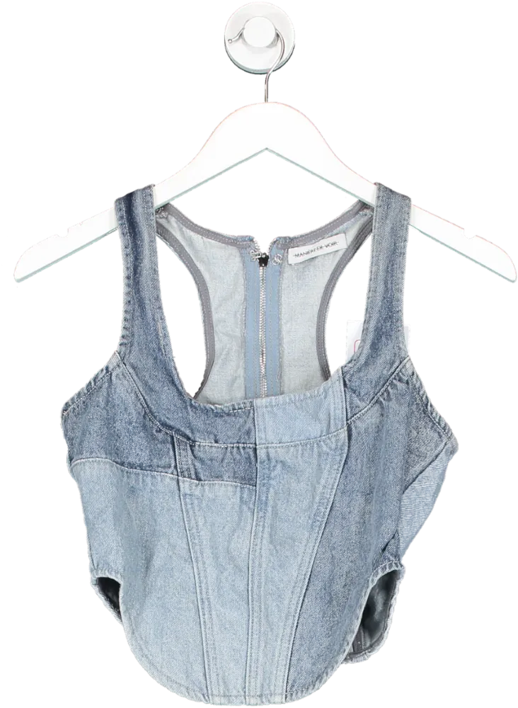 maniere de voir Blue Panelled Denim Corset Top UK 8