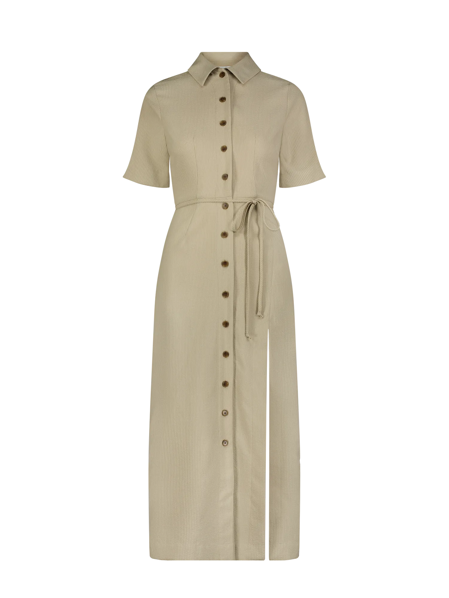 Matthew Bruch Button Up Midi Shirt Dress Taupe Seersucker