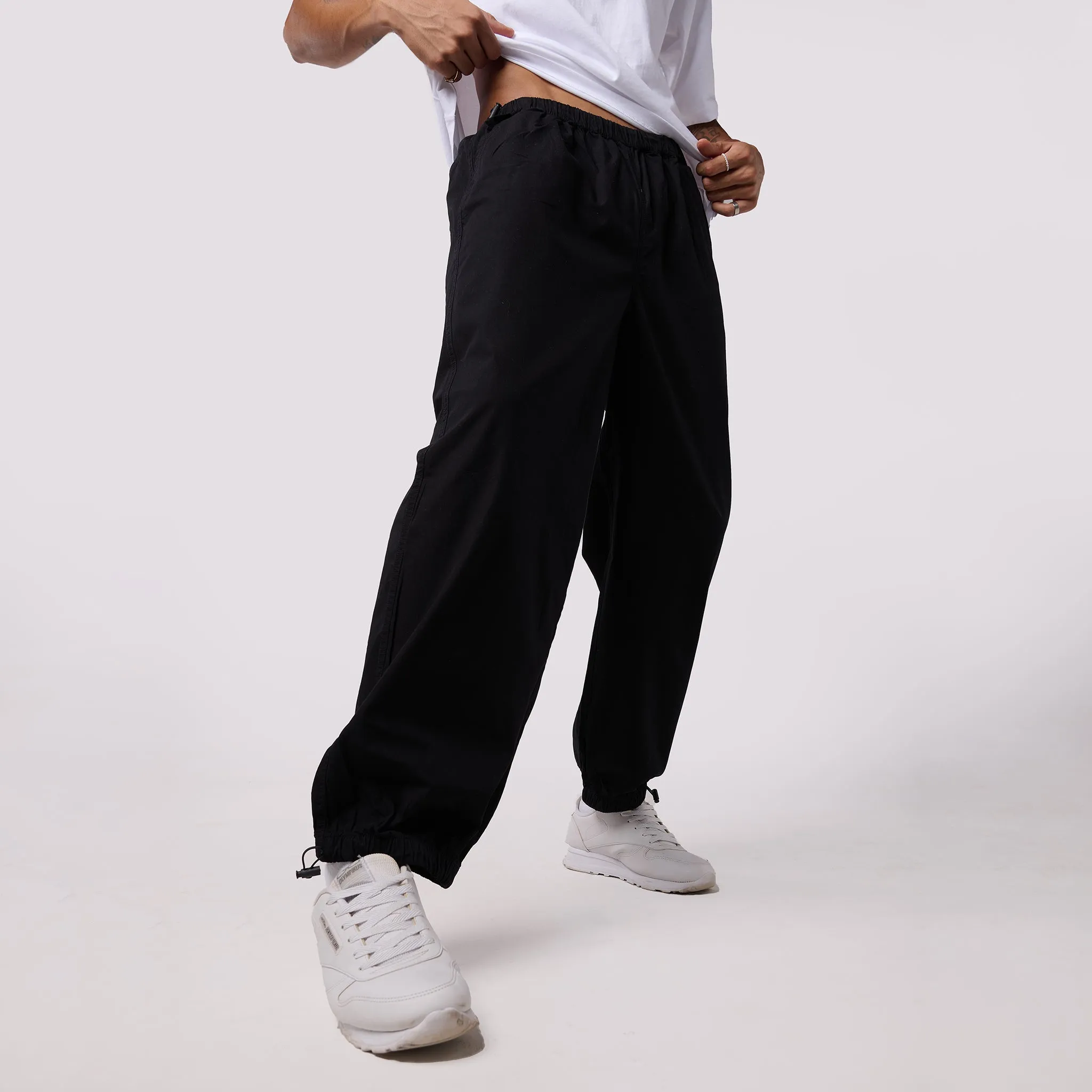 Men's Black Parachute Pants & White Oversized T-Shirt