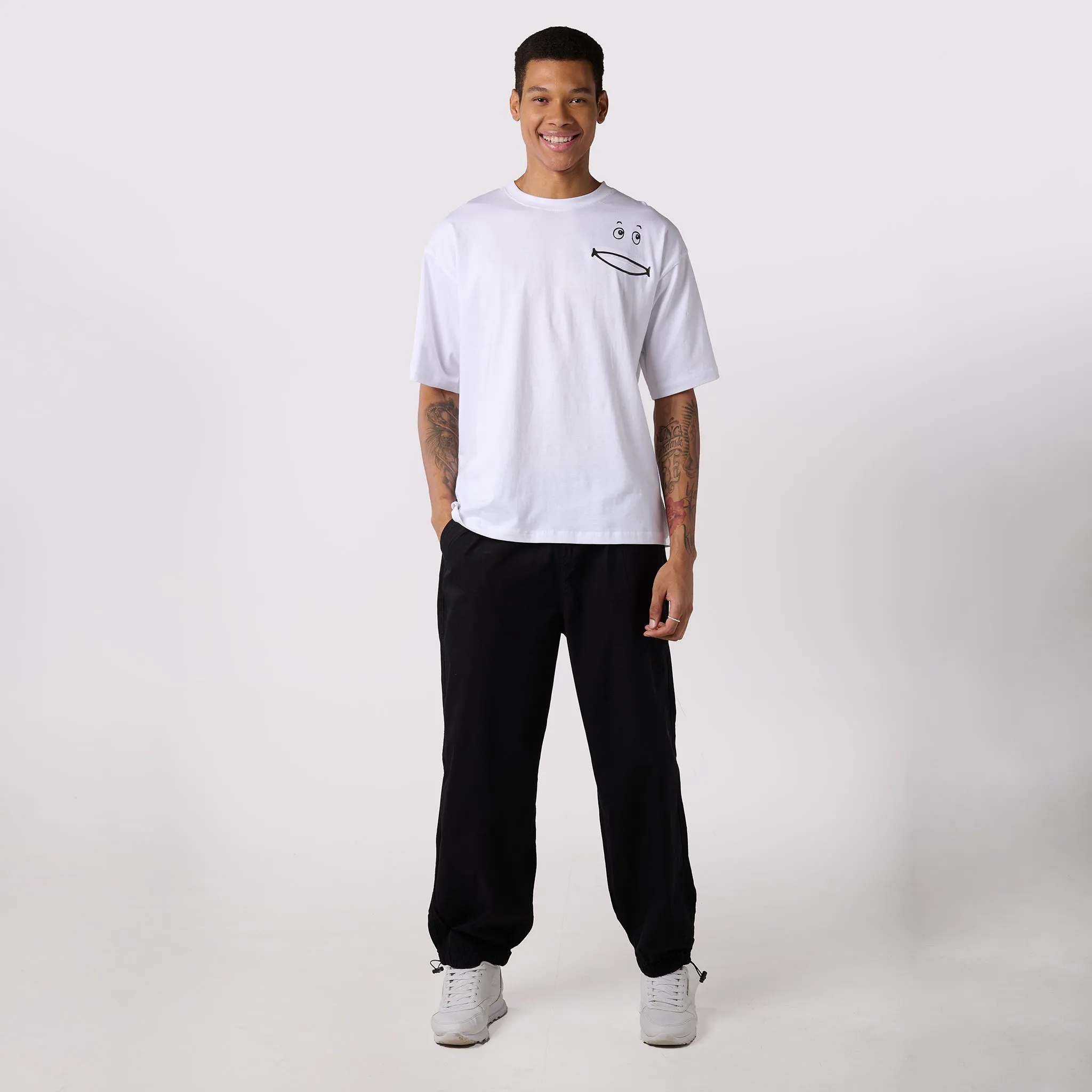 Men's Black Parachute Pants & White Oversized T-Shirt