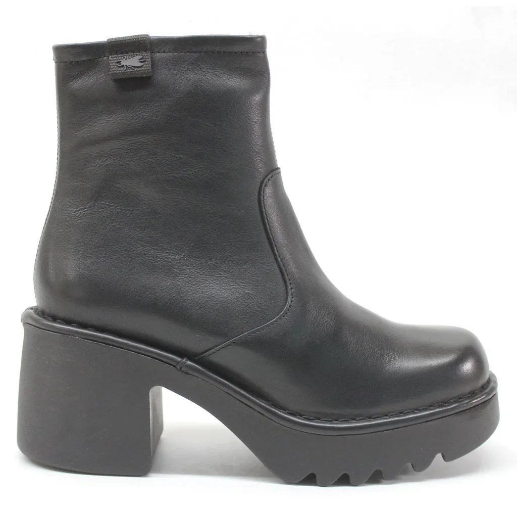 Moge250Fly Leather Women's Zip Up Block Heel Ankle Boots