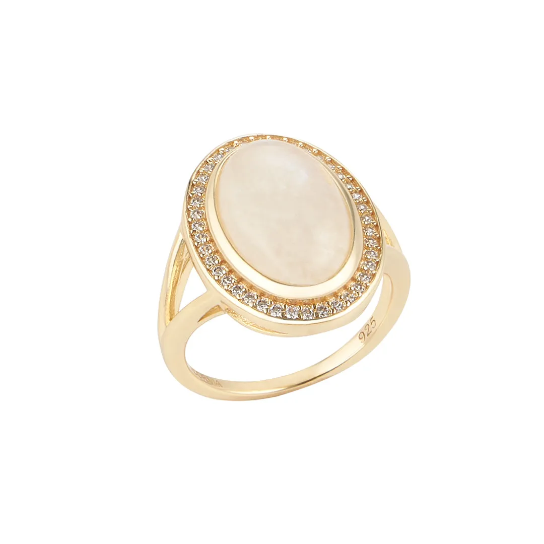 Moonstone Halo Ring 14k gold vermeil