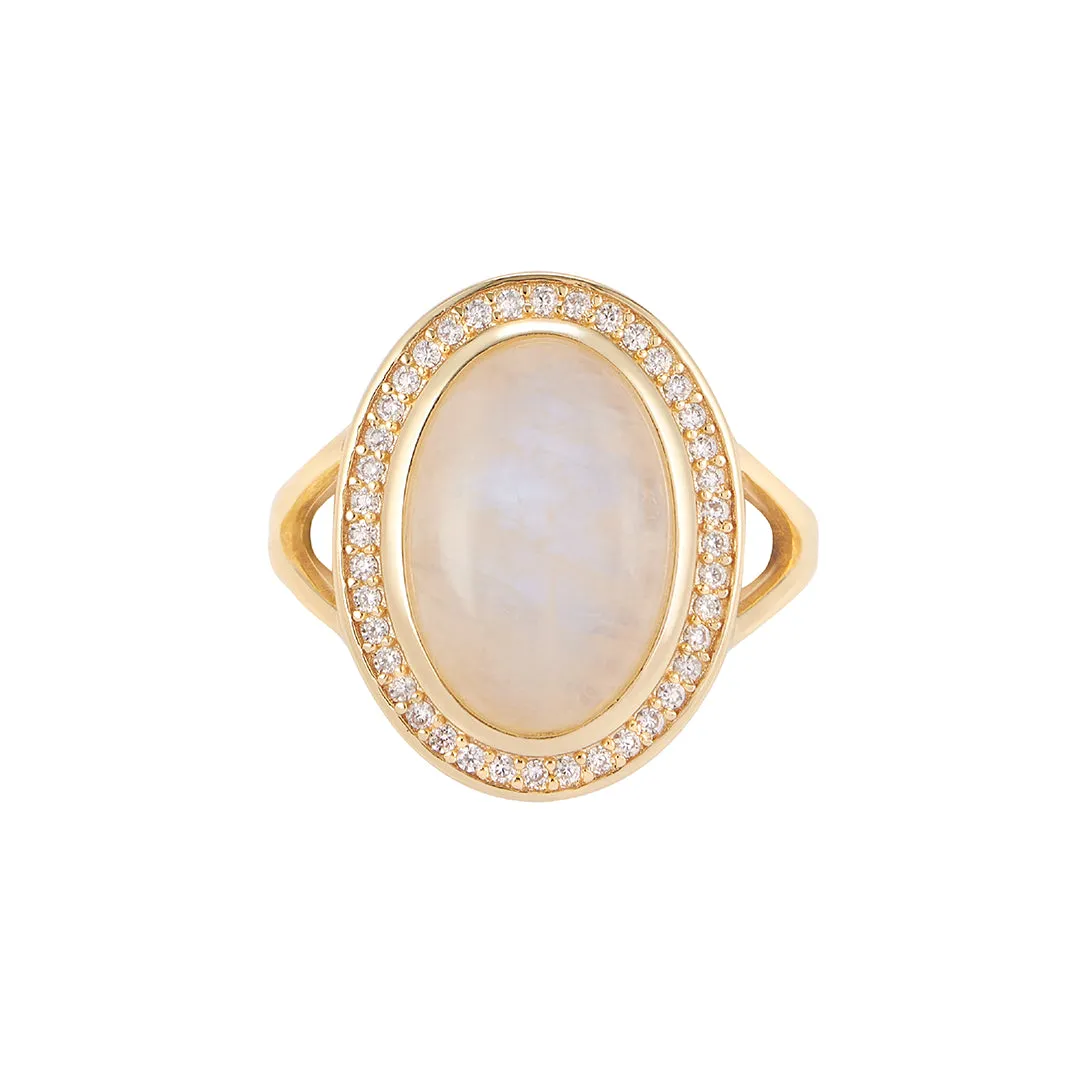 Moonstone Halo Ring 14k gold vermeil