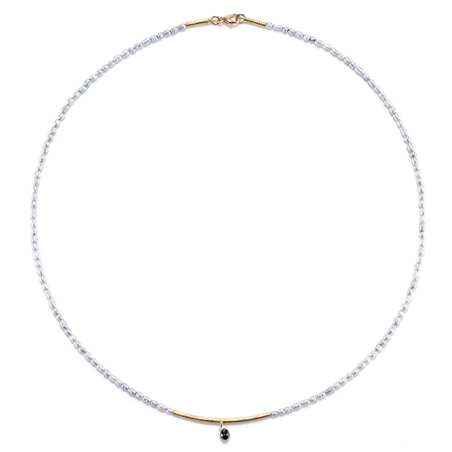 Navette Bar, Grey Pearl and Diamond Drop Necklace