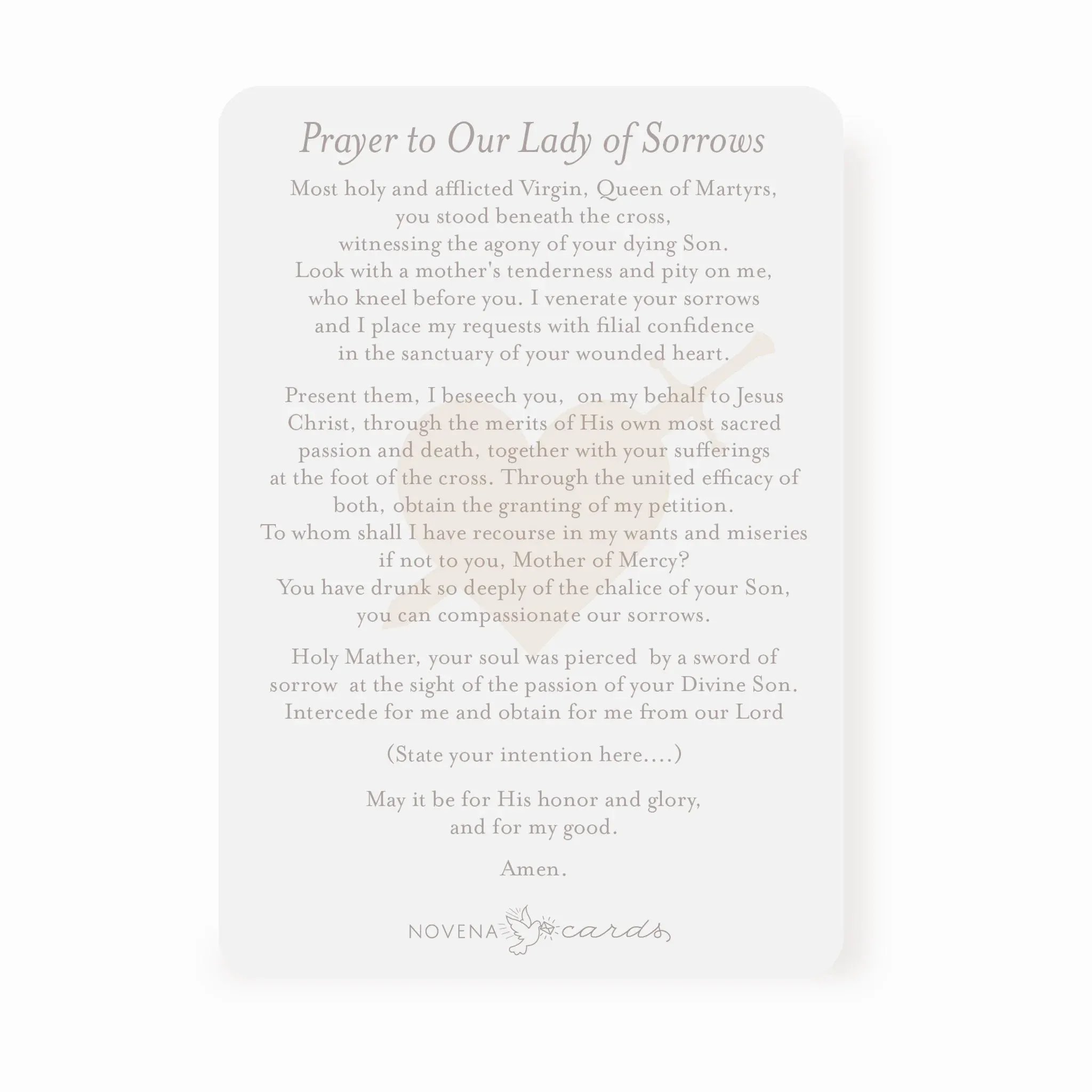 Our Lady of Sorrows Prayer Card | Pray For Us | Light Purple