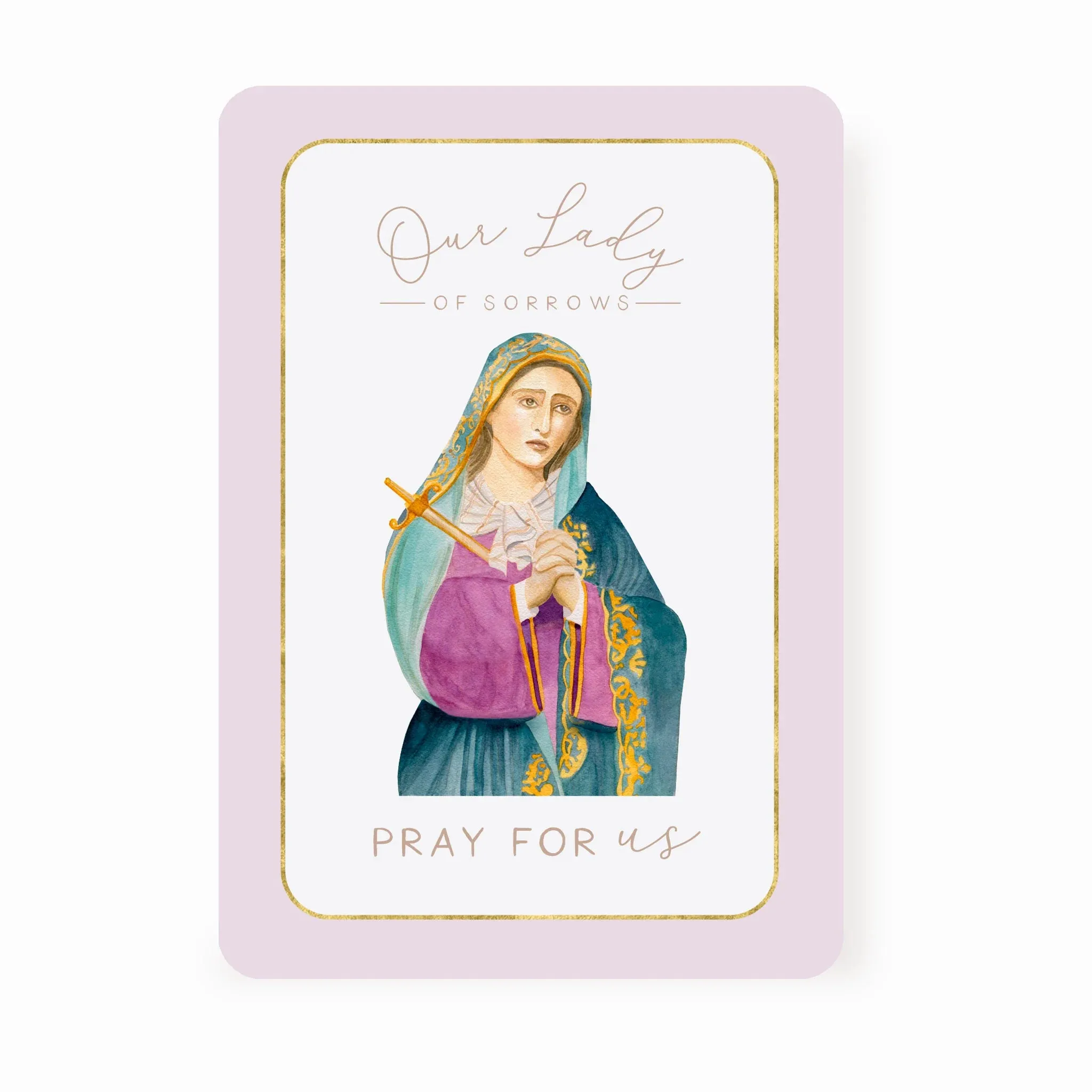 Our Lady of Sorrows Prayer Card | Pray For Us | Light Purple