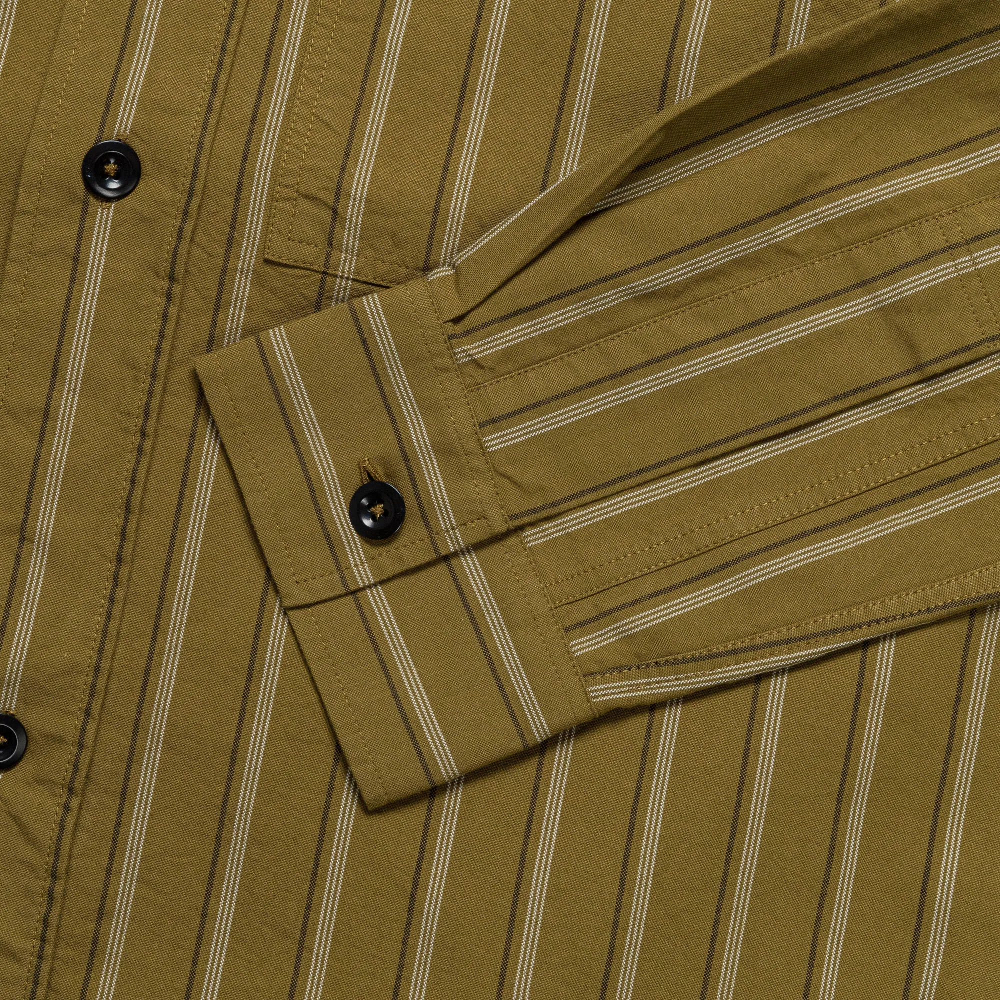 Overall Shirt - Offset Cotton Stripe Light Olive/Off White