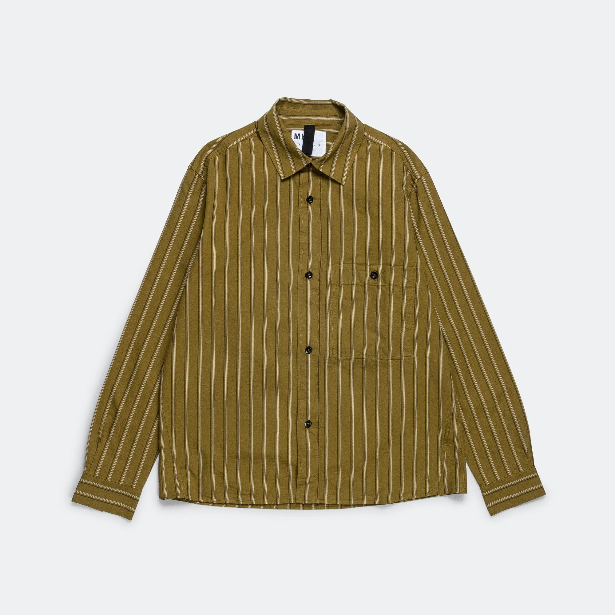 Overall Shirt - Offset Cotton Stripe Light Olive/Off White