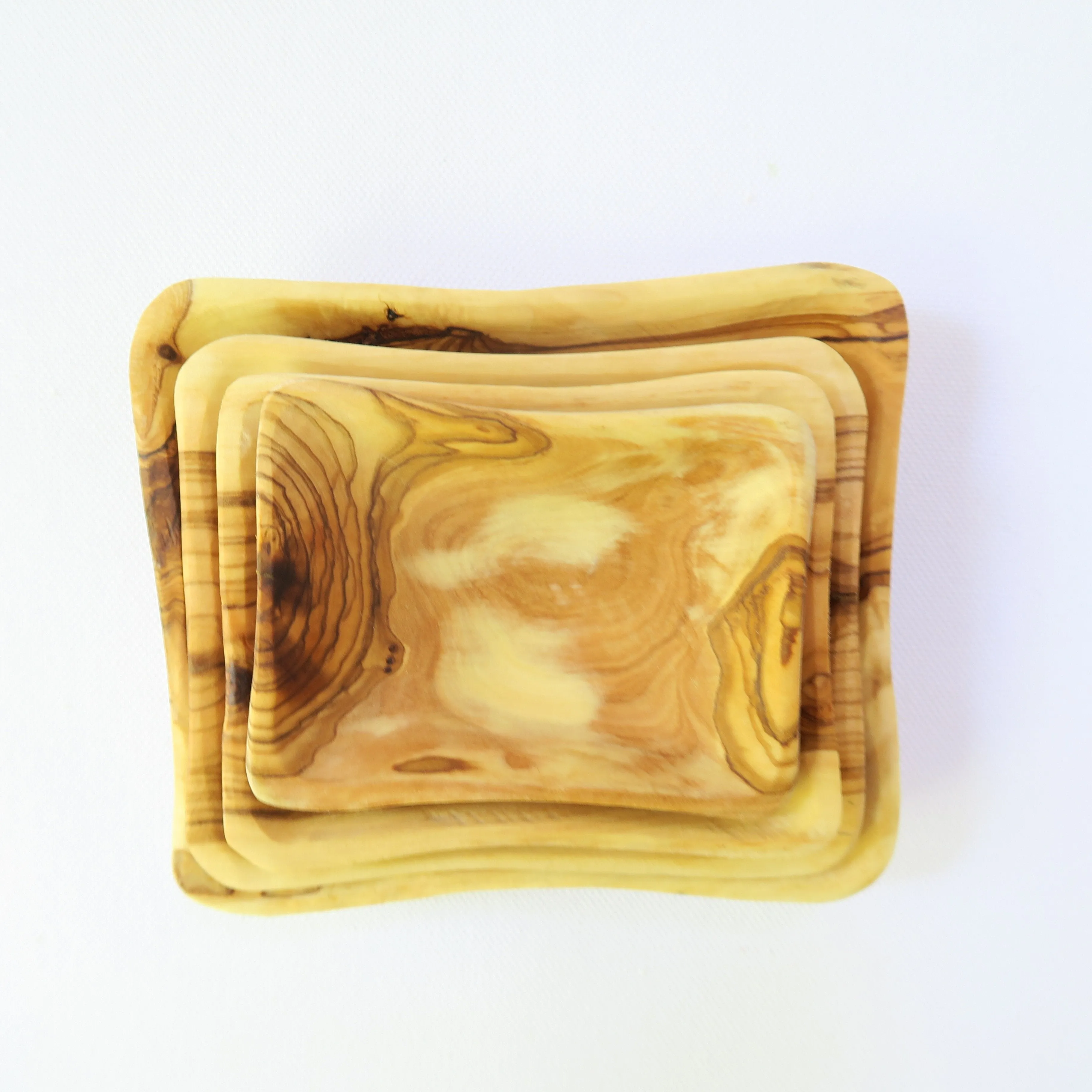 Palestinian Olive Wood Serving Bowls - Rectangular Shallow Bowls