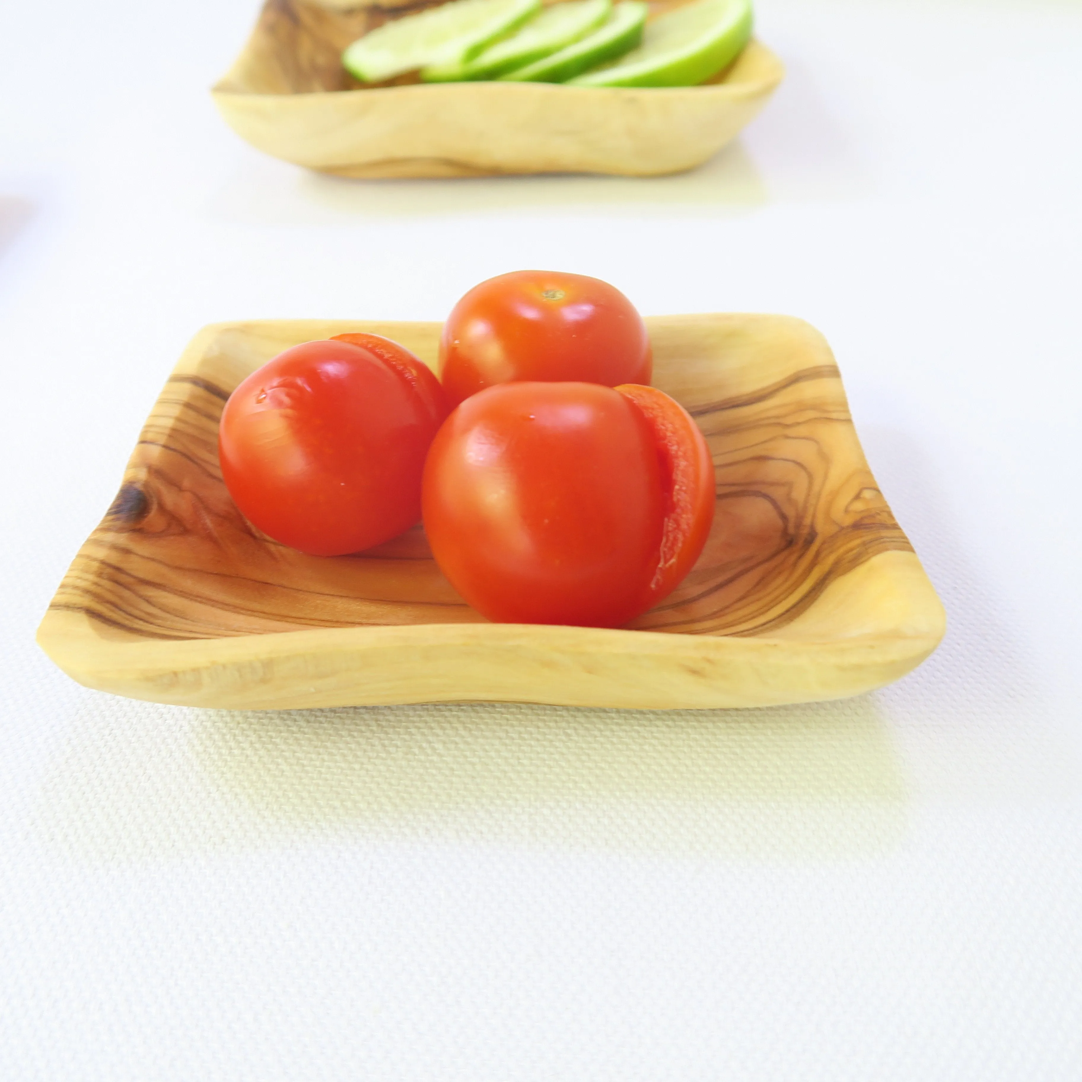 Palestinian Olive Wood Serving Bowls - Rectangular Shallow Bowls