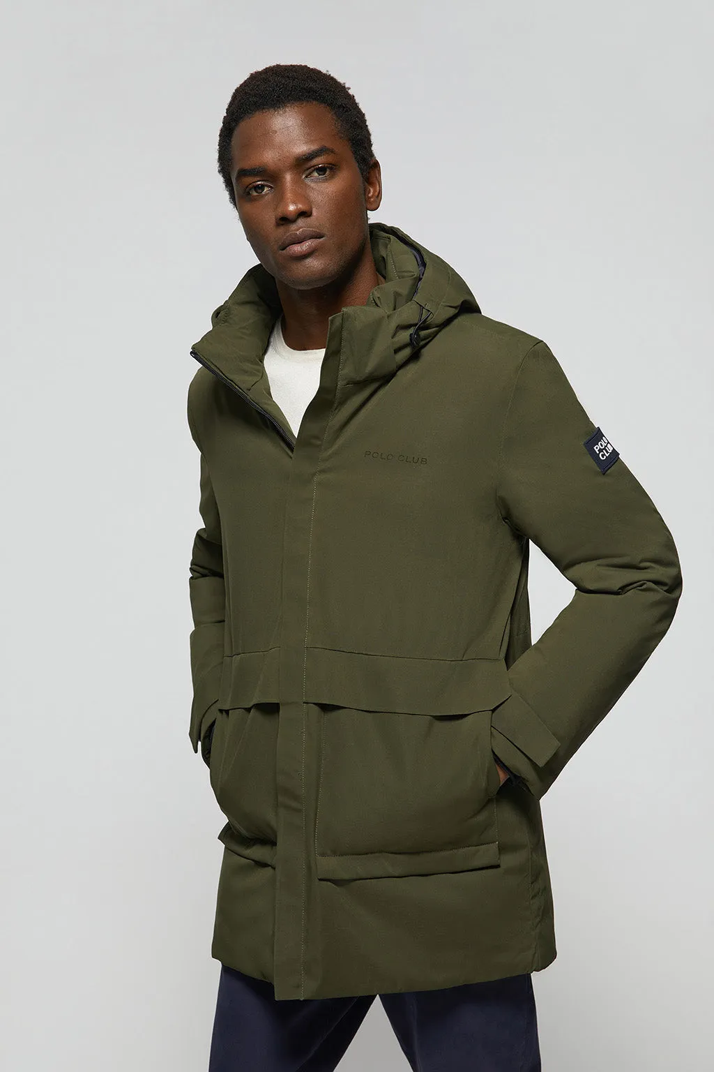 Parka técnica verde con capucha y detalles Polo Club