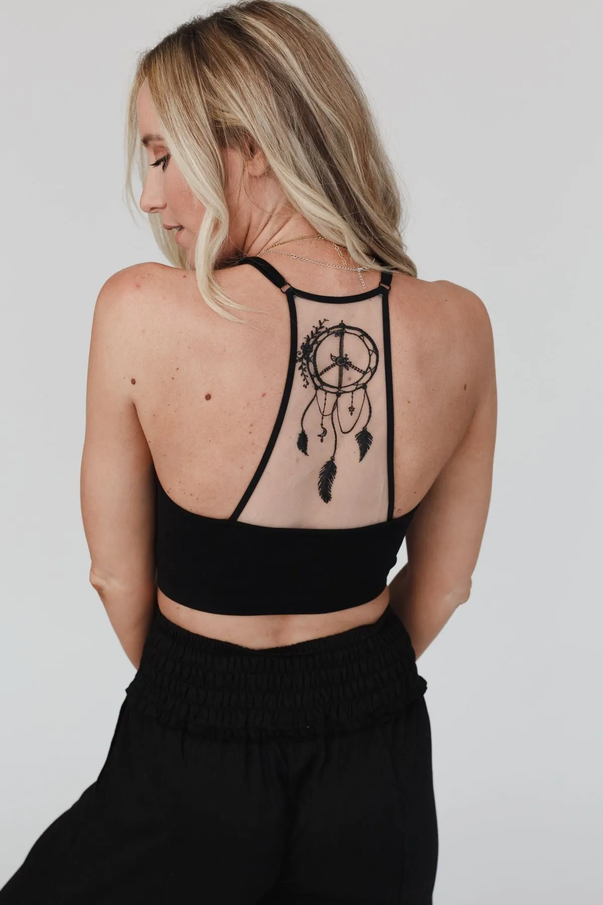 Peace Dreamcatcher Tattoo Bralette - Black