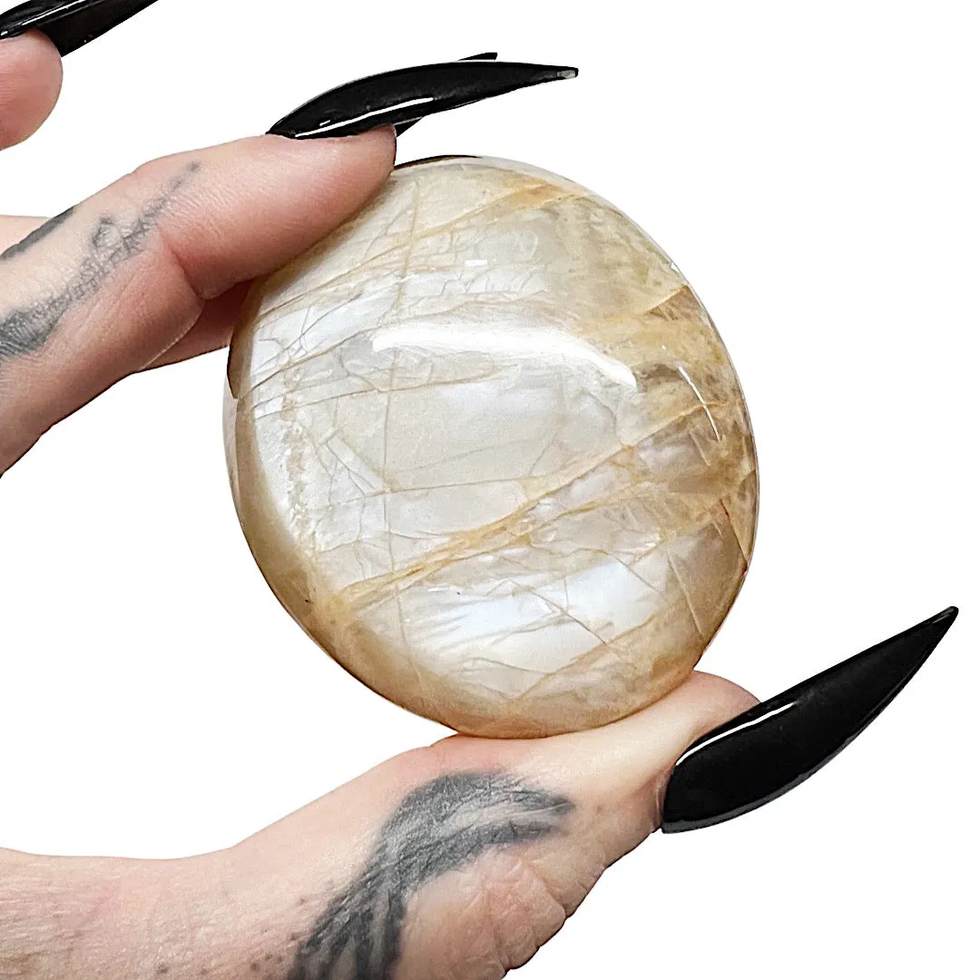 Peach Moonstone Palm Stone