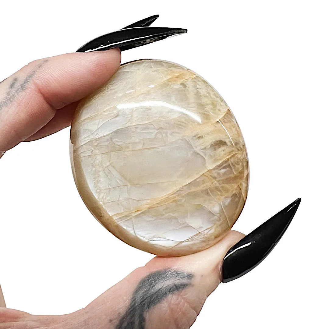 Peach Moonstone Palm Stone