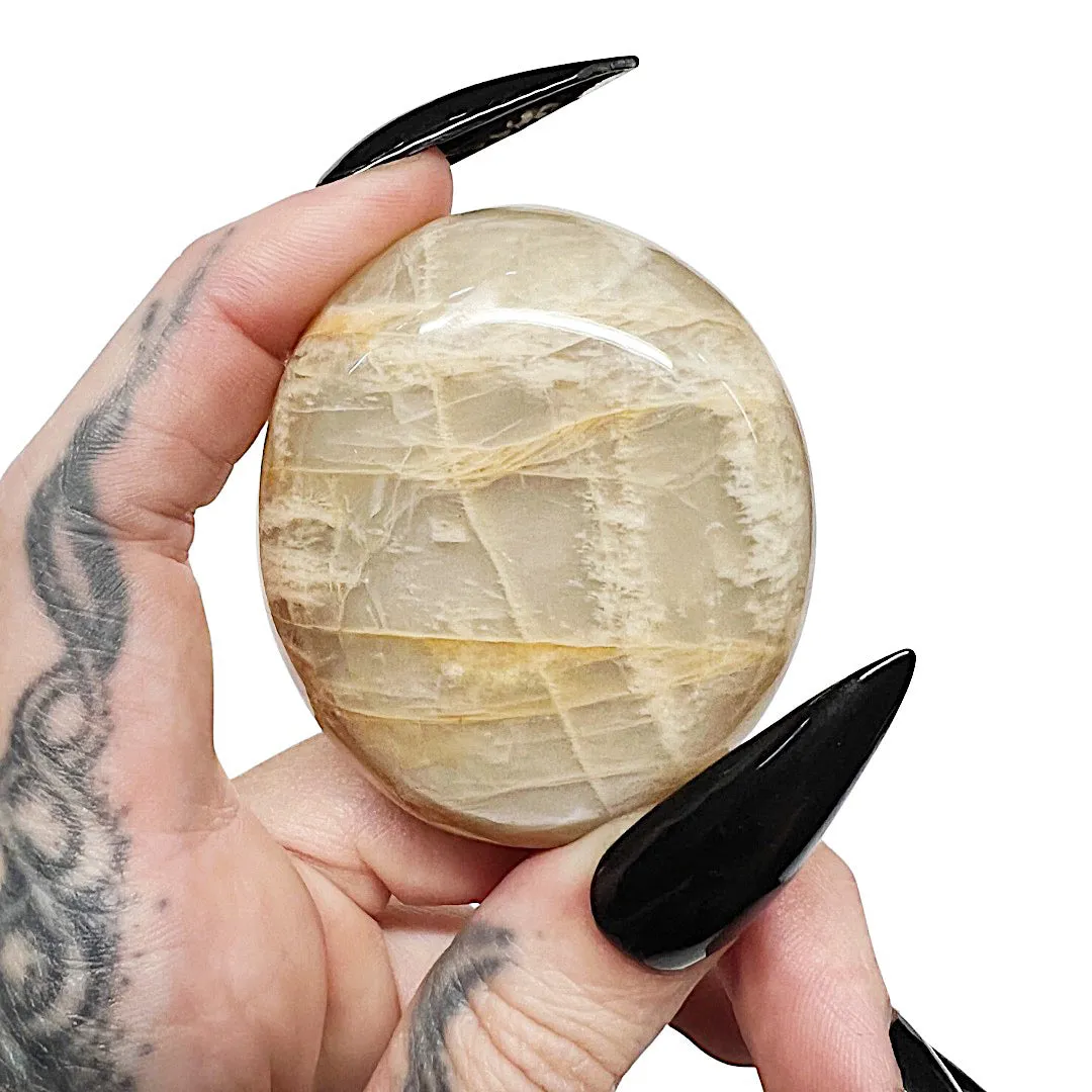 Peach Moonstone Palm Stone