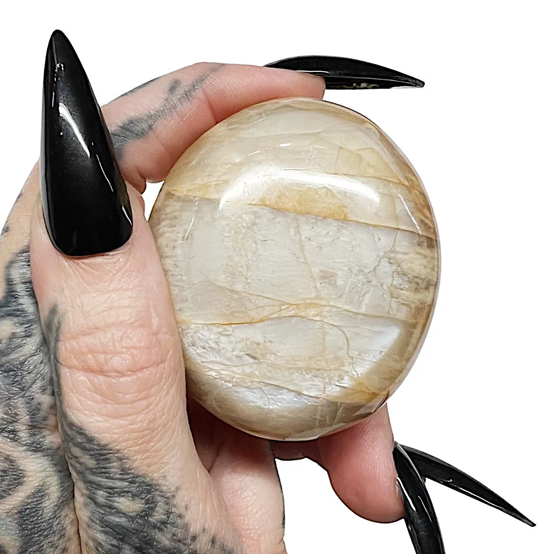 Peach Moonstone Palm Stone