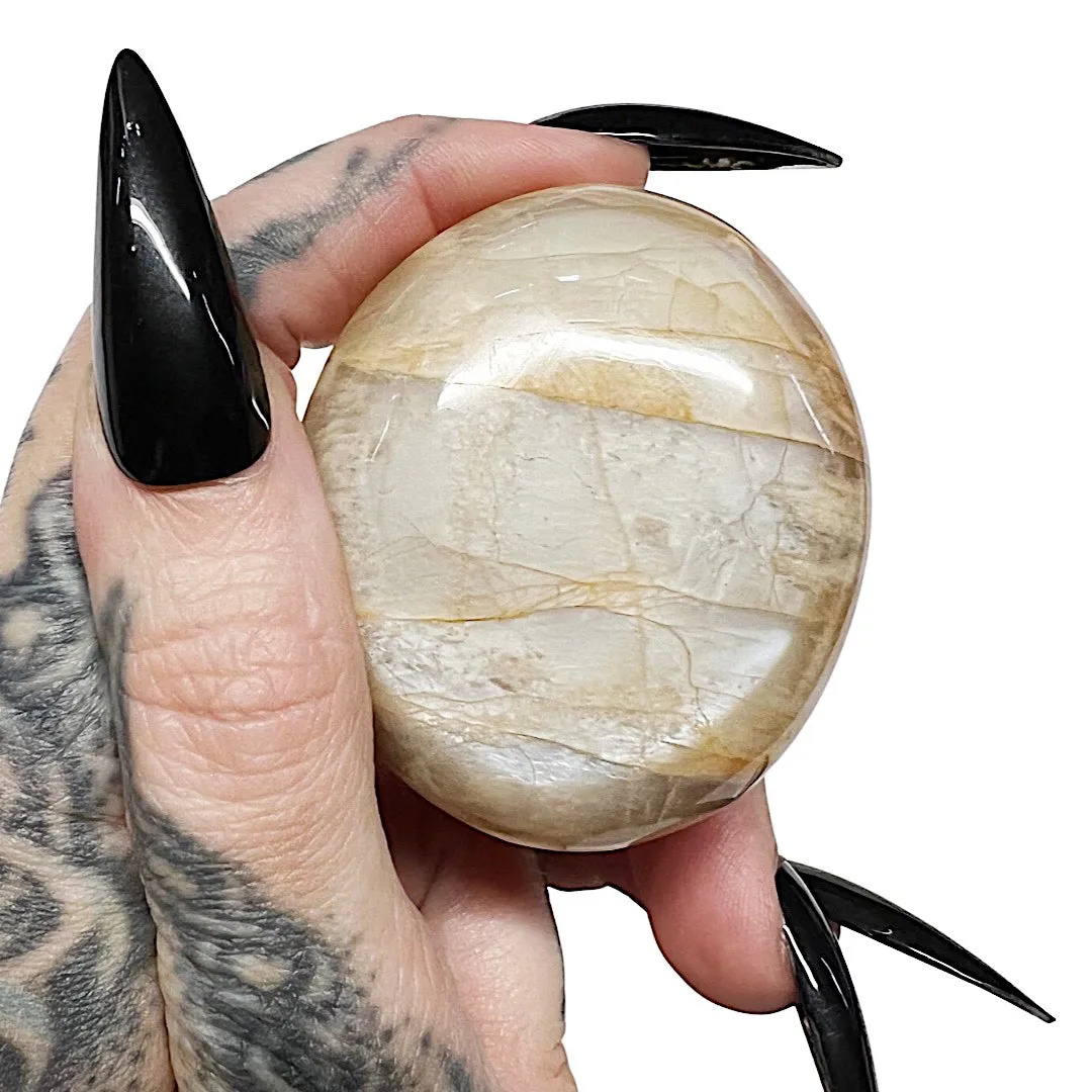 Peach Moonstone Palm Stone