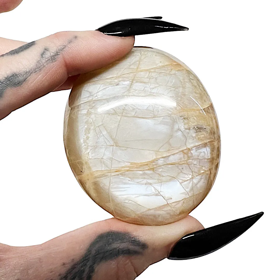 Peach Moonstone Palm Stone