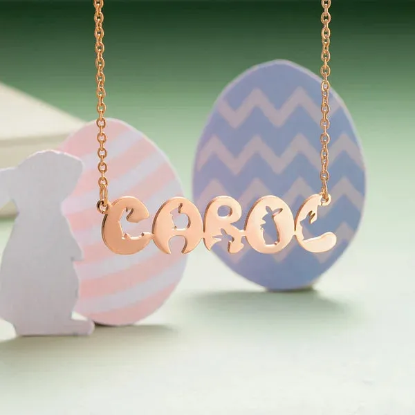 Personalized Easter Lovely Bunny Name Necklace for Women