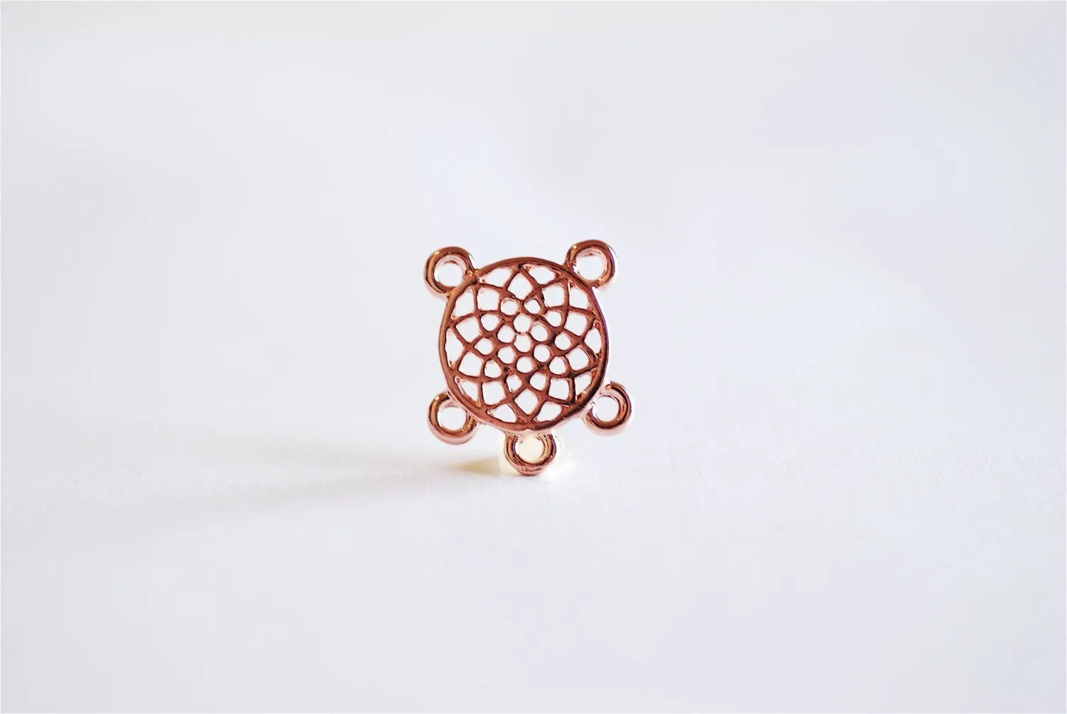 Pink Rose Gold Vermeil Dreamcatcher Connector Charm- 18k gold over Sterling Silver Dream Catcher, Native American Dream Catcher, bulk, 272