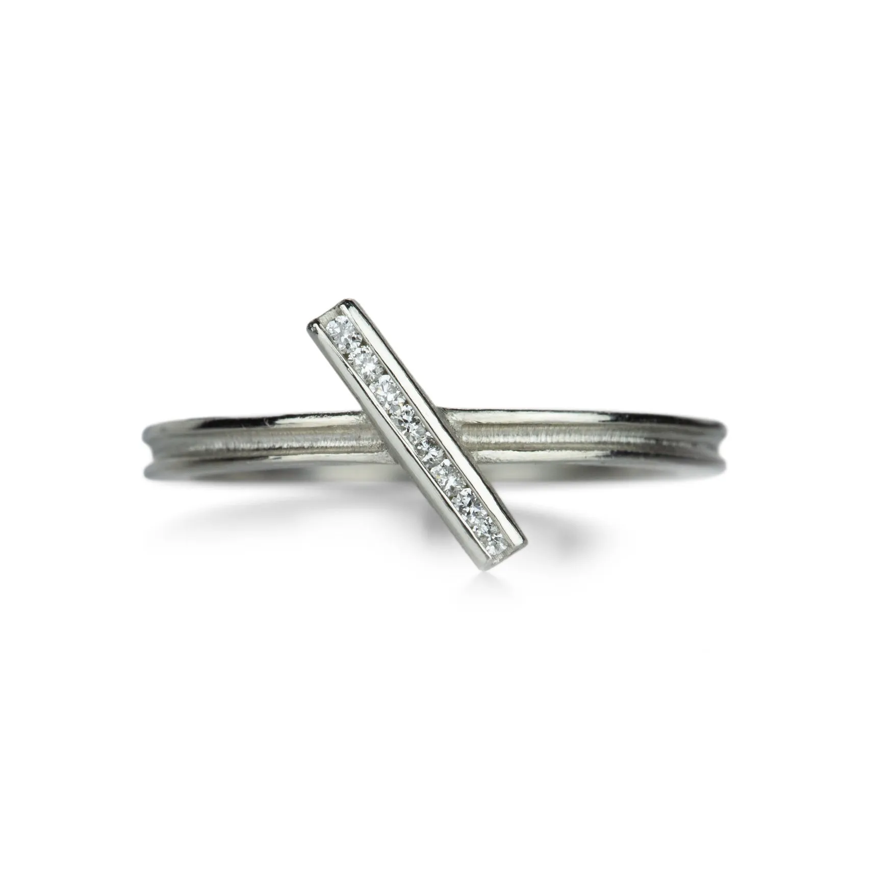 Platinum Diamond Diagonal Bar Ring