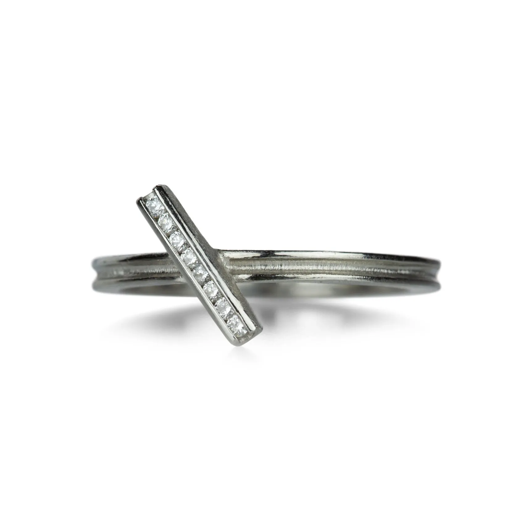 Platinum Diamond Diagonal Bar Ring