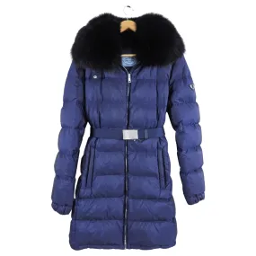 Prada Navy Nylon Down Puffer Coat with Fur Collar - S (6)