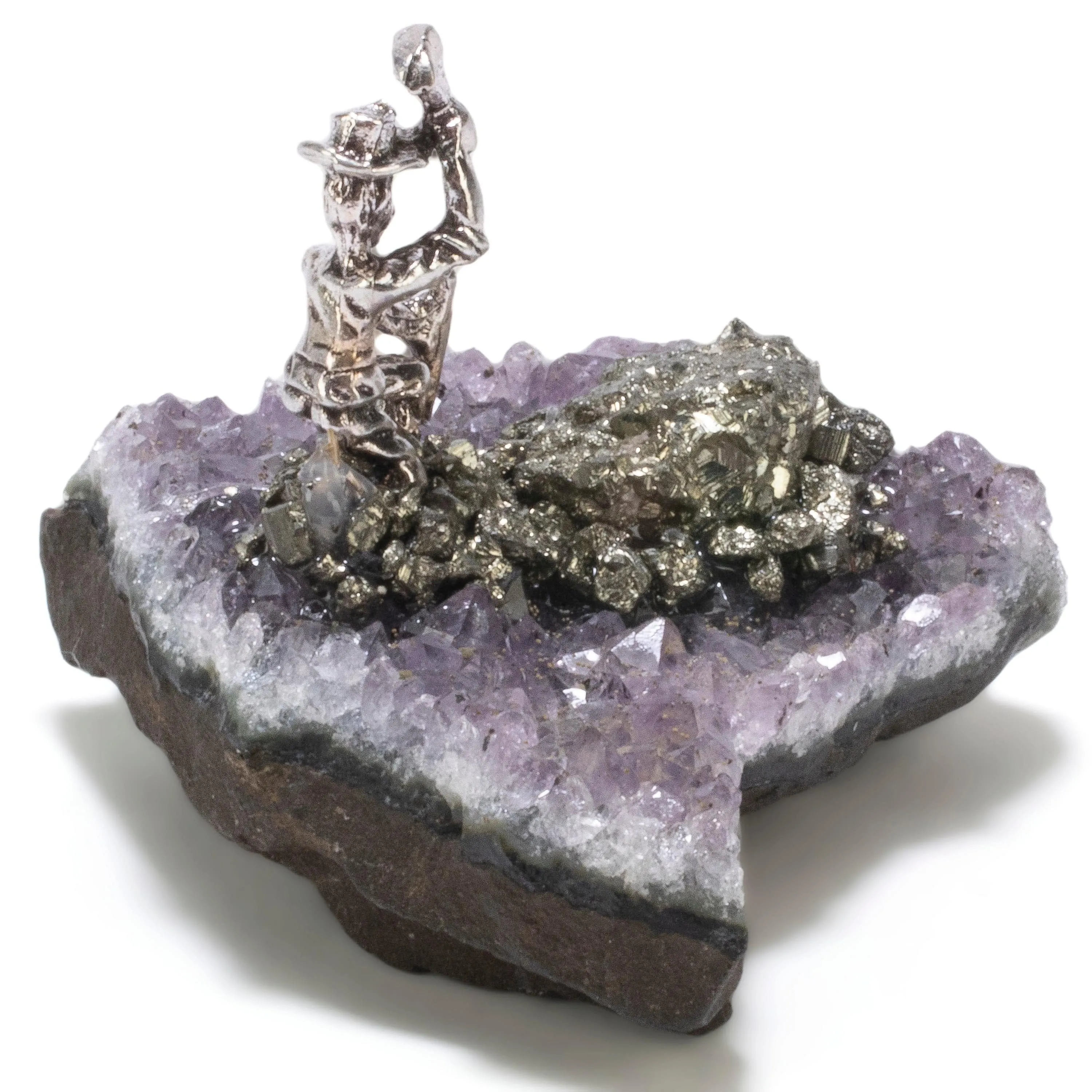 Pyrite Miner on Brazilian Amethyst Geode