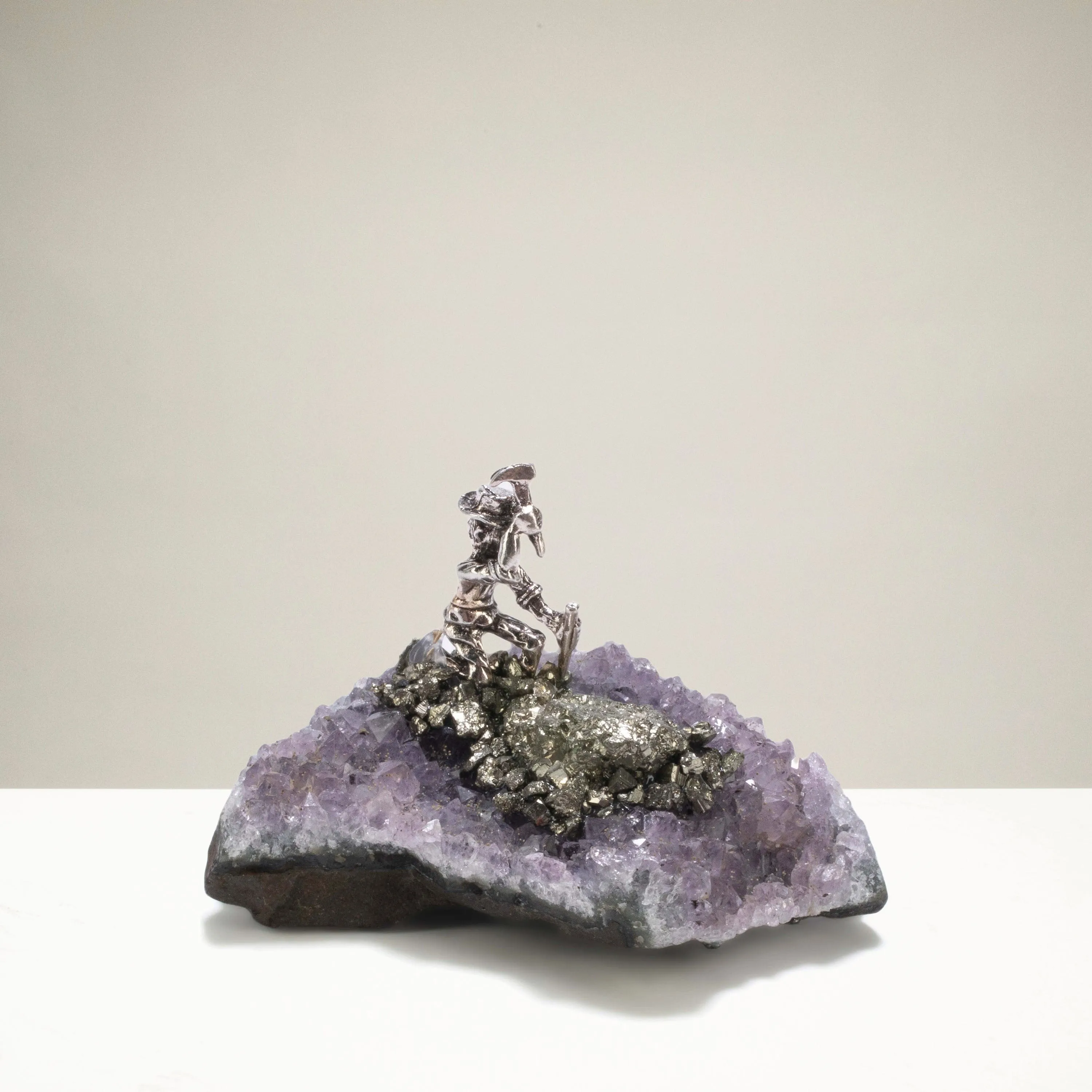 Pyrite Miner on Brazilian Amethyst Geode