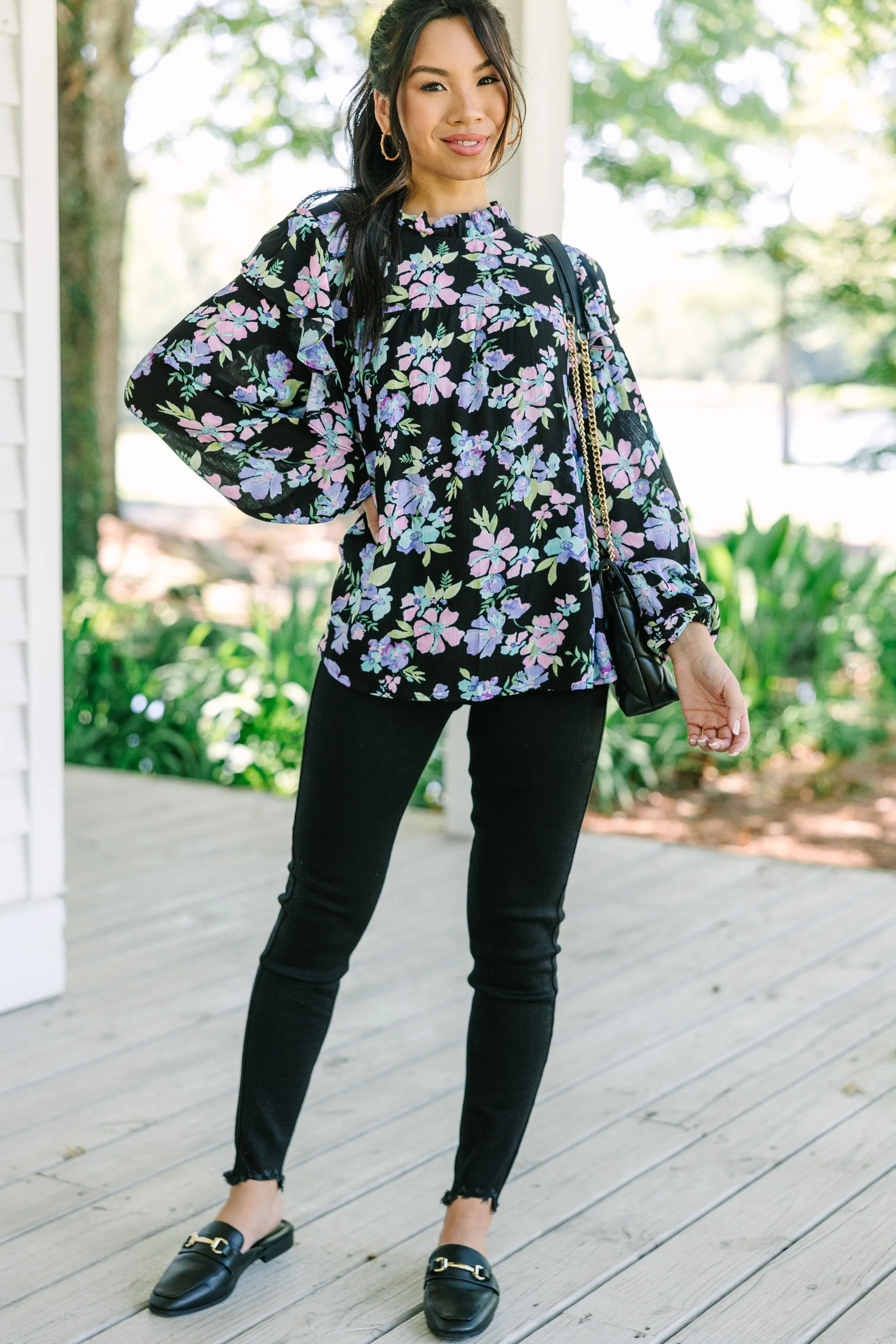 Ready For The Day Black Floral Blouse