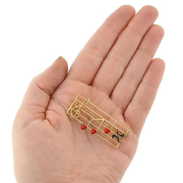 Retro 14kt Gold & Enamel Musical Staff Pin