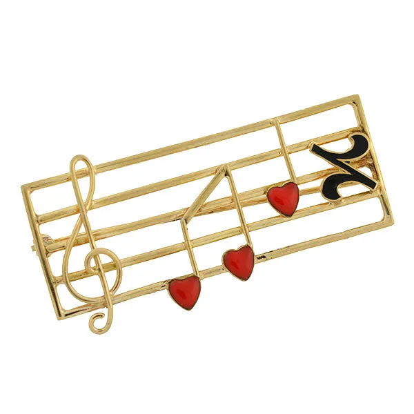 Retro 14kt Gold & Enamel Musical Staff Pin