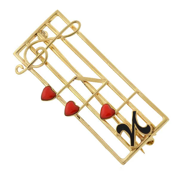 Retro 14kt Gold & Enamel Musical Staff Pin