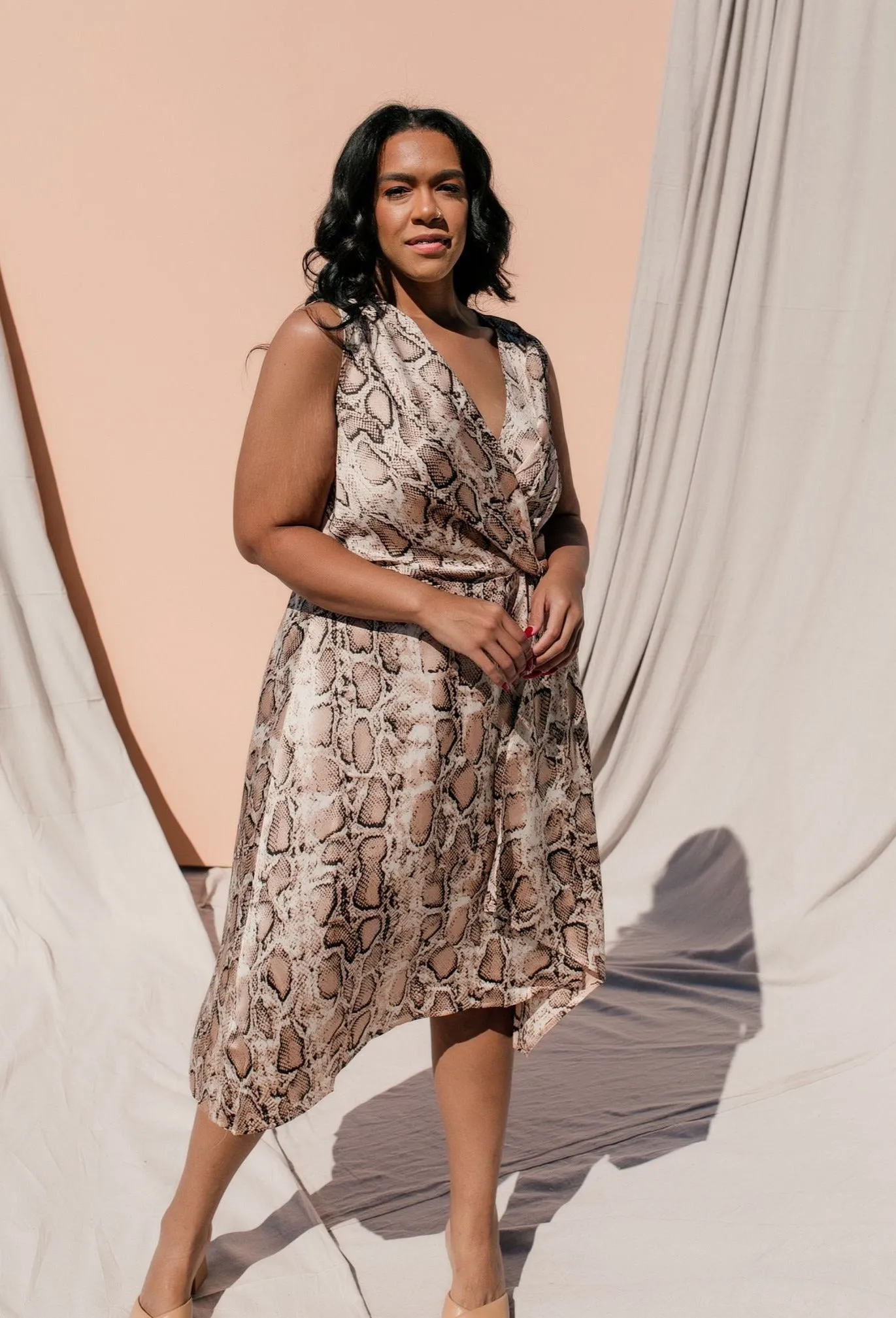 SIZE 3XL PLUS SIZE Augustine Snake Print Midi Dress